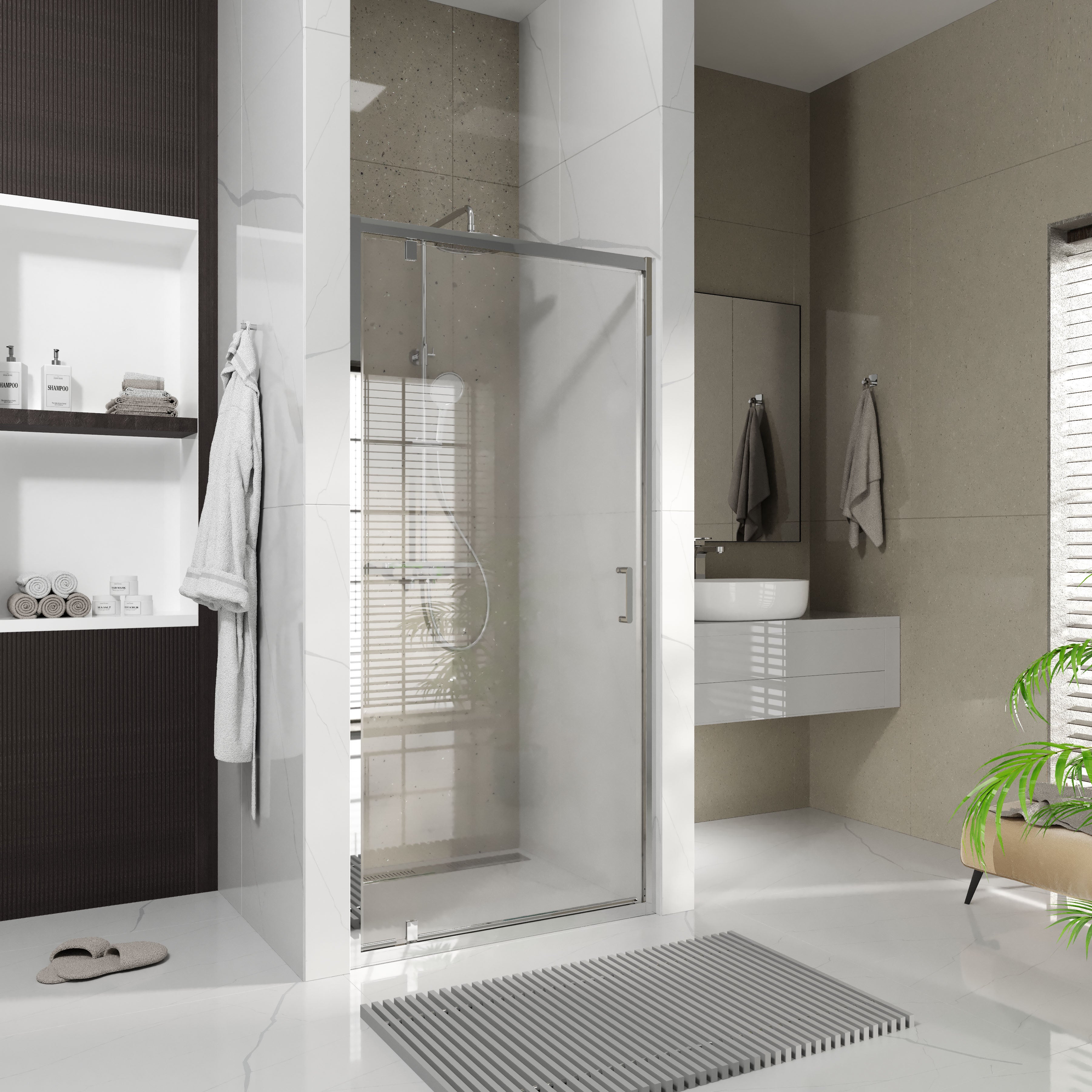 Line Pro hinged shower door, single piece, 1000 mm, chrome, 6mm clear glass