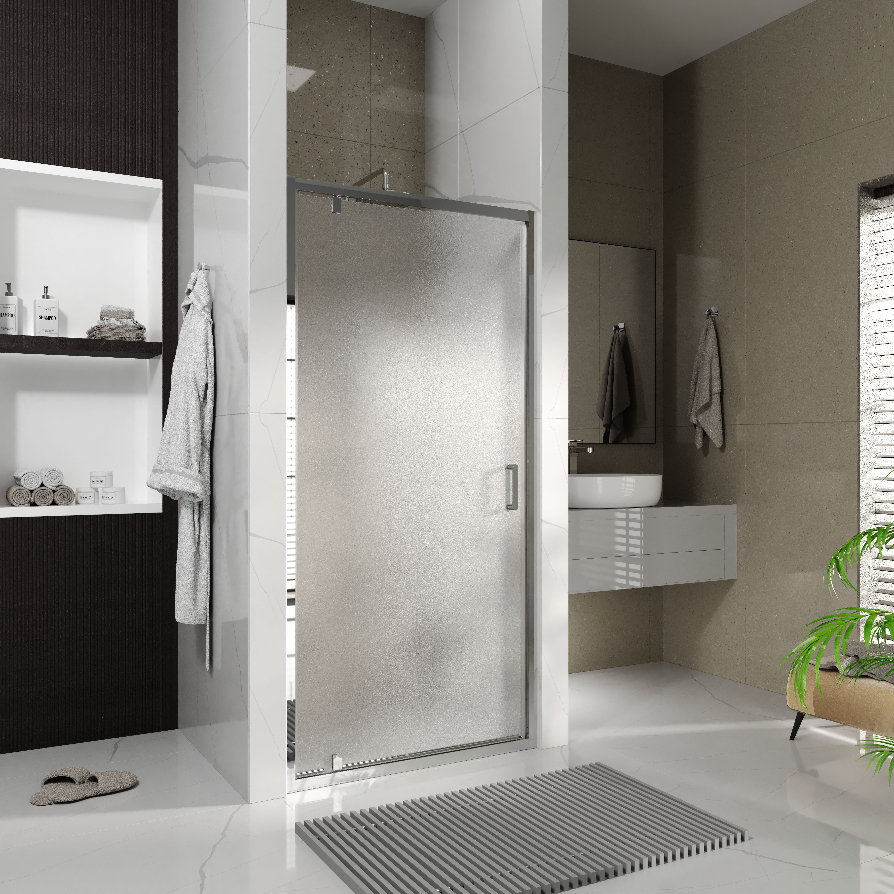 Line Pro hinged shower door, single piece, 1000 mm, chrome, 6mm grape glass
