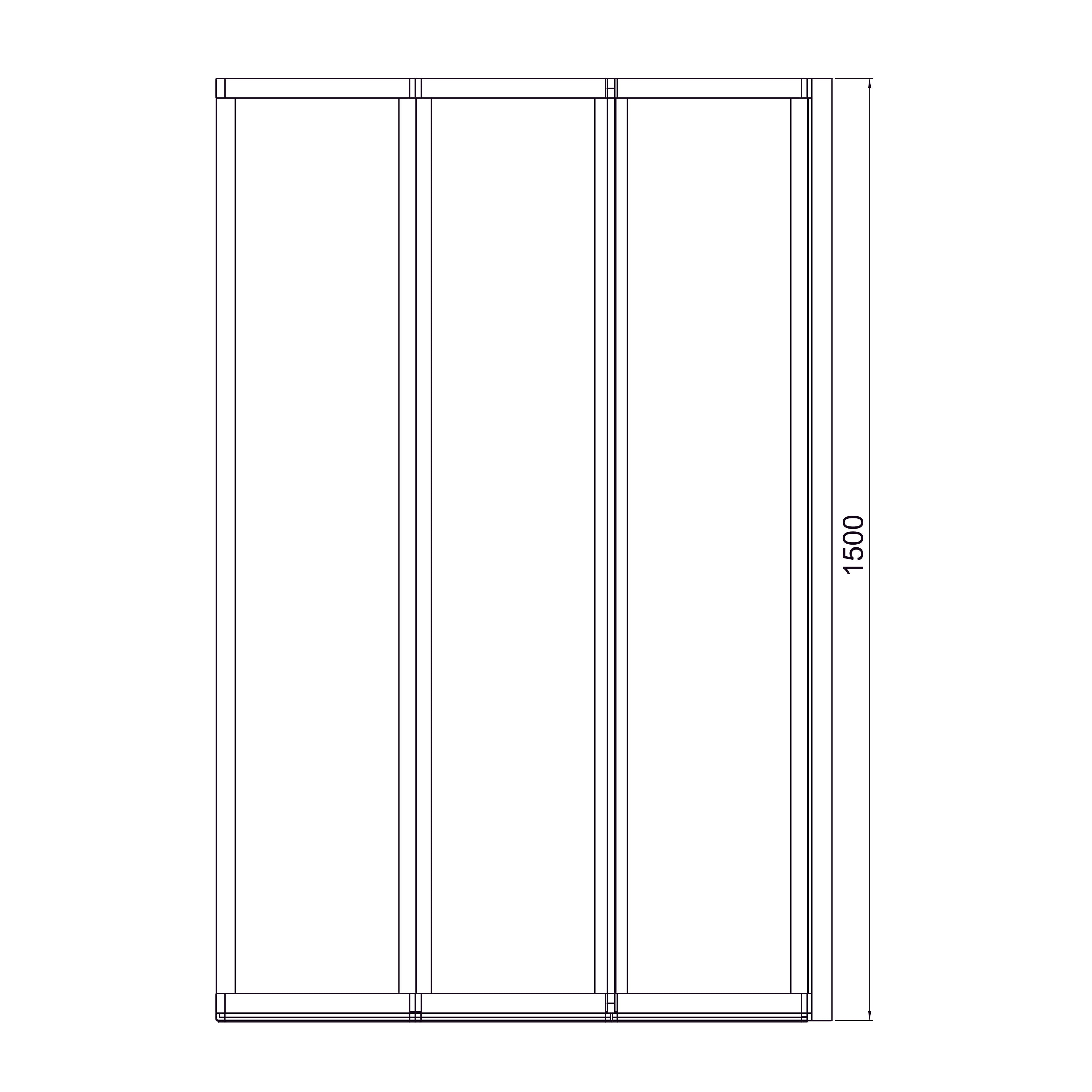 Style three-piece bath screen, 1000x1500mm (right), chrome, 4mm grape glass