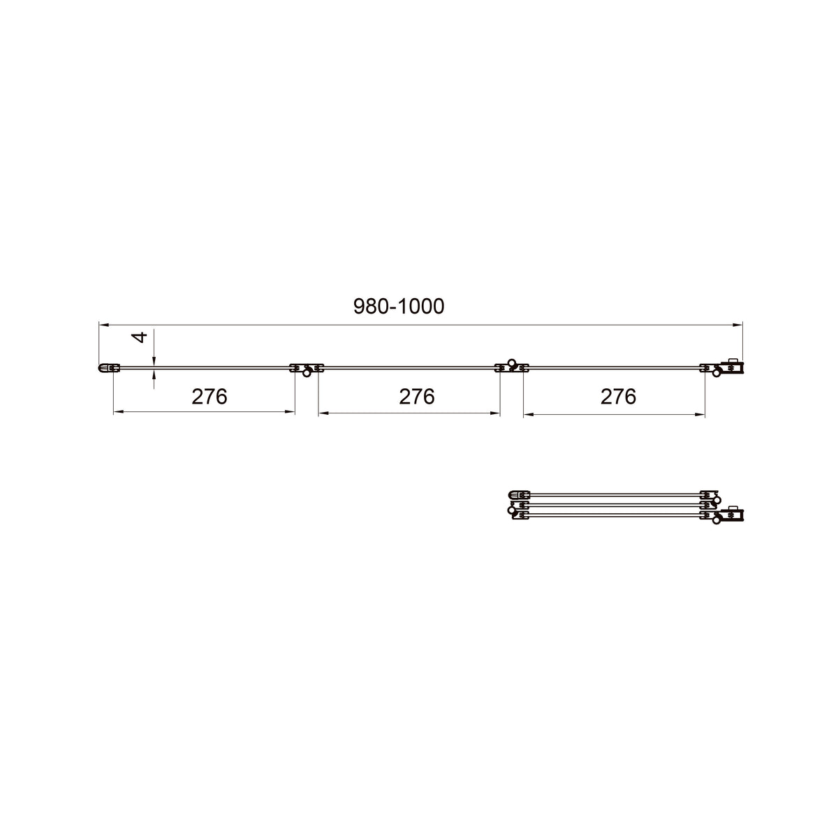 Style Mampara de bañera de tres elementos 1000×1500 mm (derecha), negro mate, cristal grape de 4 mm