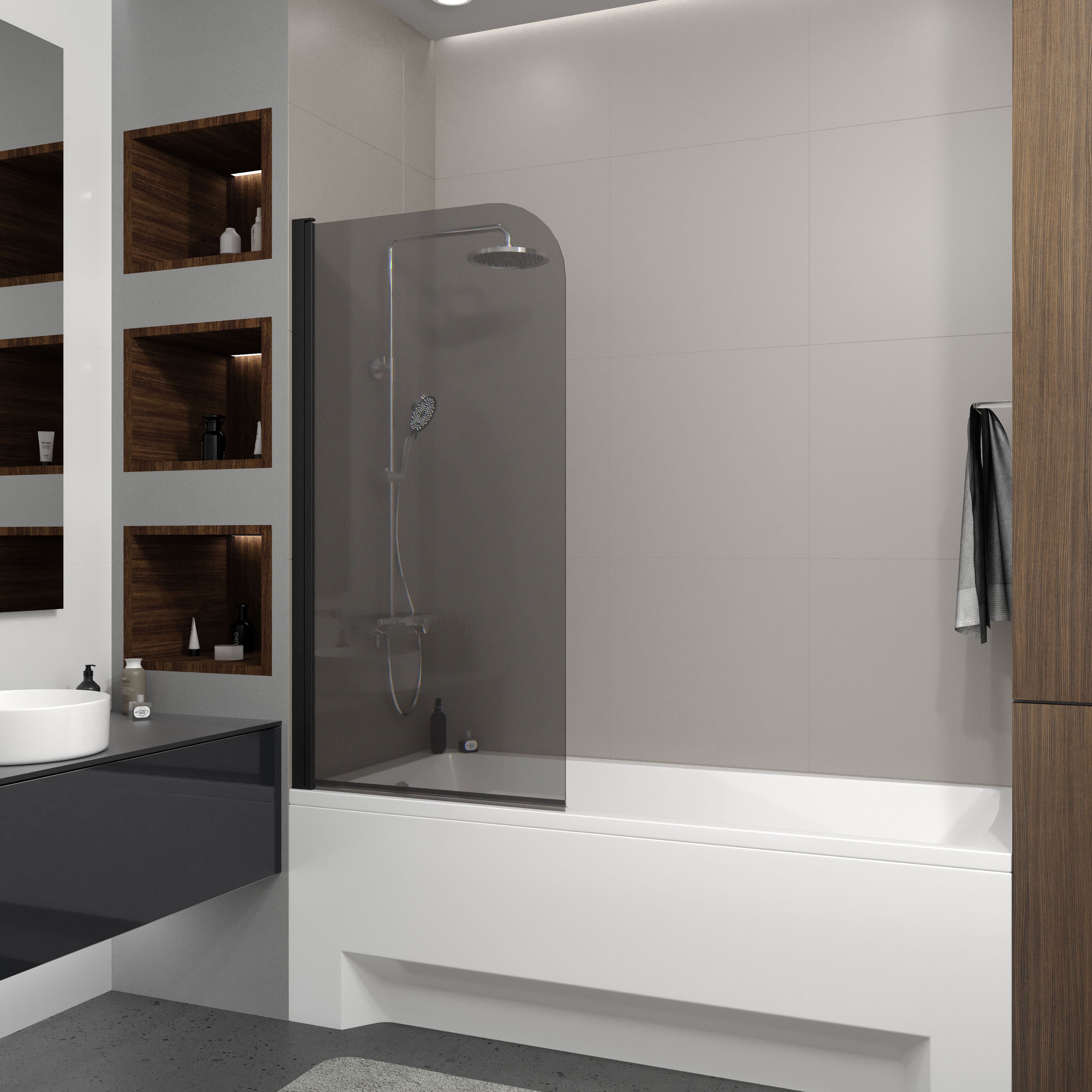 Шторка на ванну одноелементна Dakota 800х1400мм black matt, скло 6мм europe grey