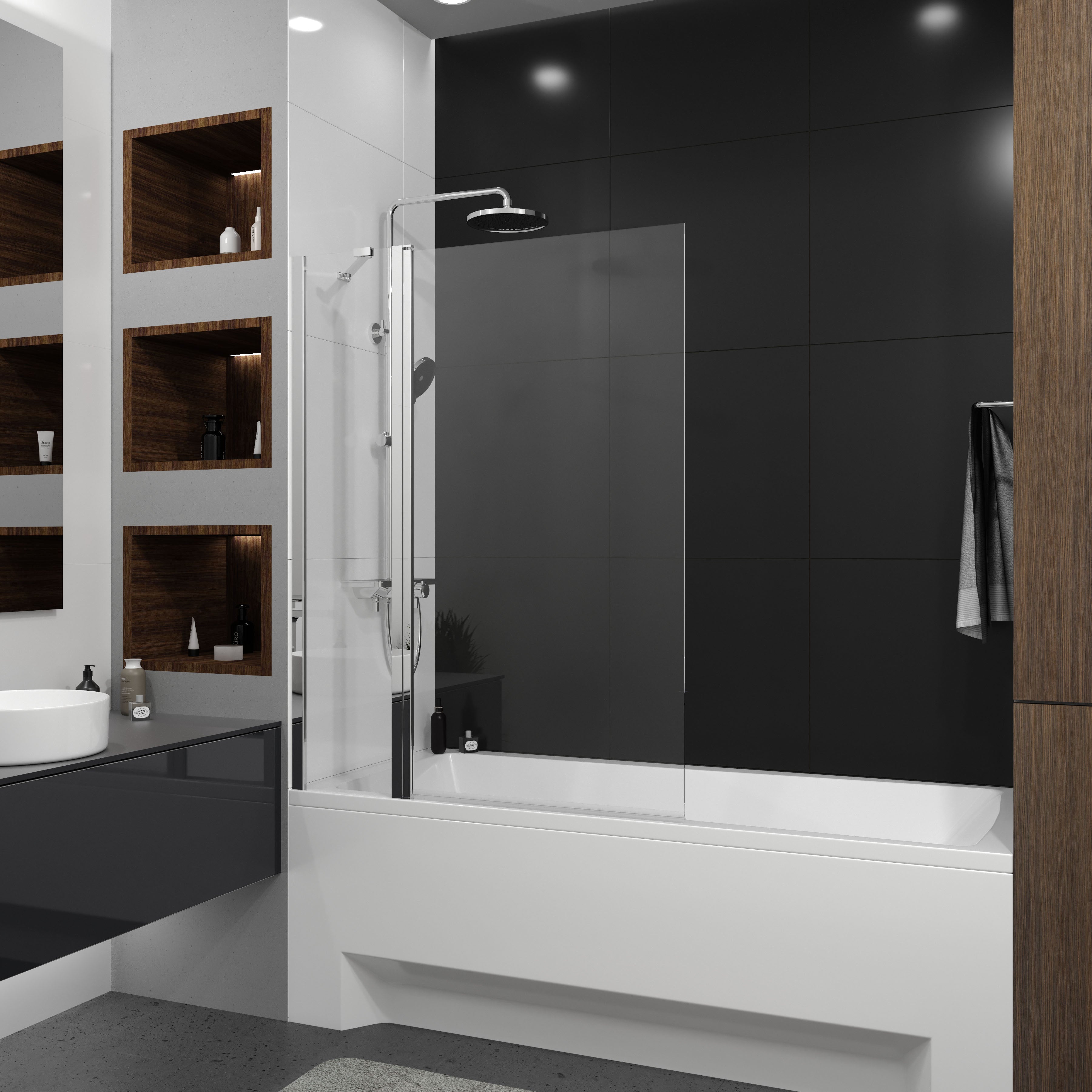 Dakota two-piece bath screen, 1100x1400mm, chrome, 6mm clear glass