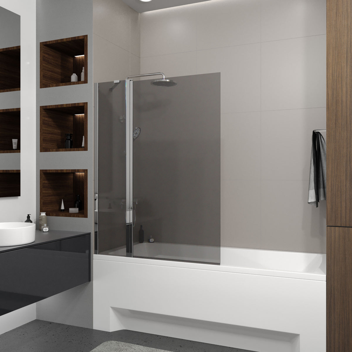 Dakota Parawan nawannowy dwuelementowy 1100x1400mm, chrom, szkło 6mm europe grey