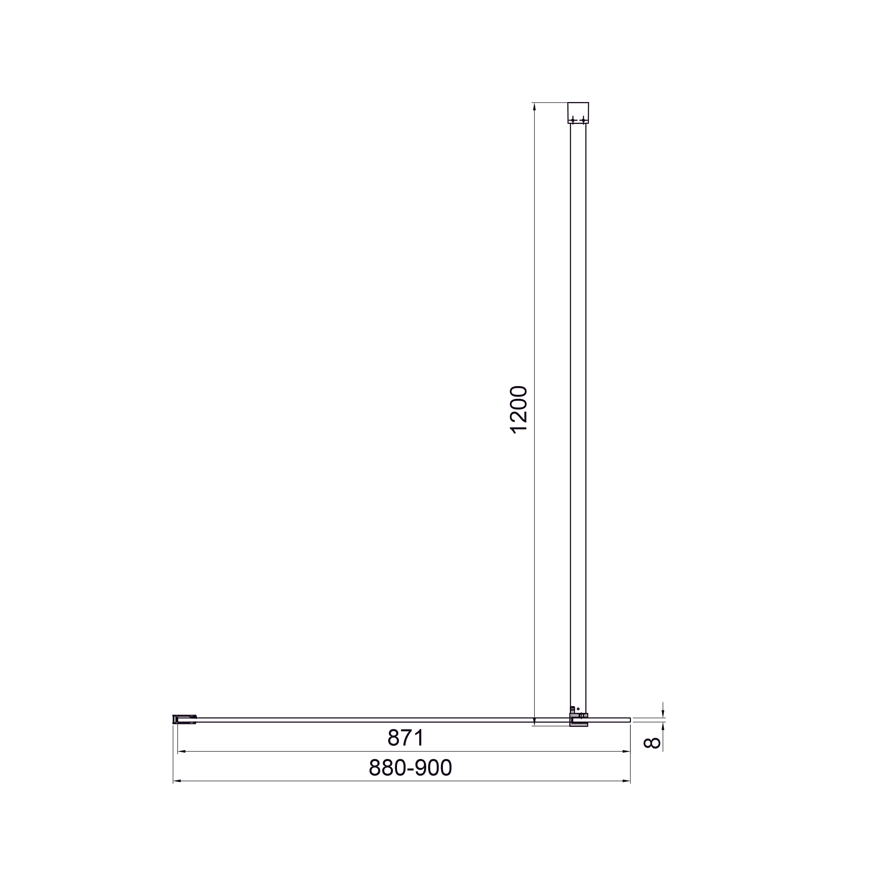 Нерухома стінка Walk-IN 900х2000мм chrome, скло 8мм clear