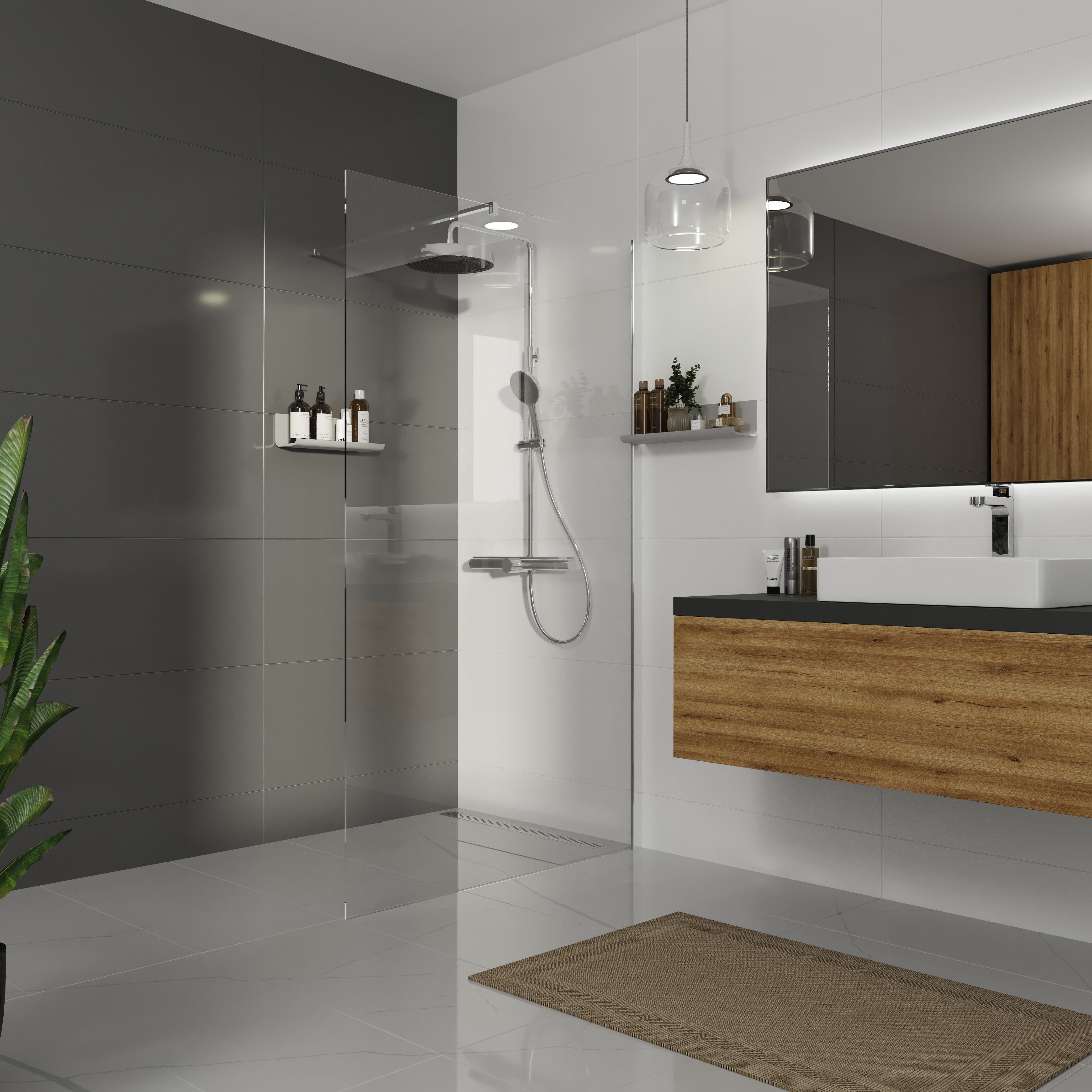 Нерухома стінка Walk-IN 900х2000мм chrome, скло 8мм clear