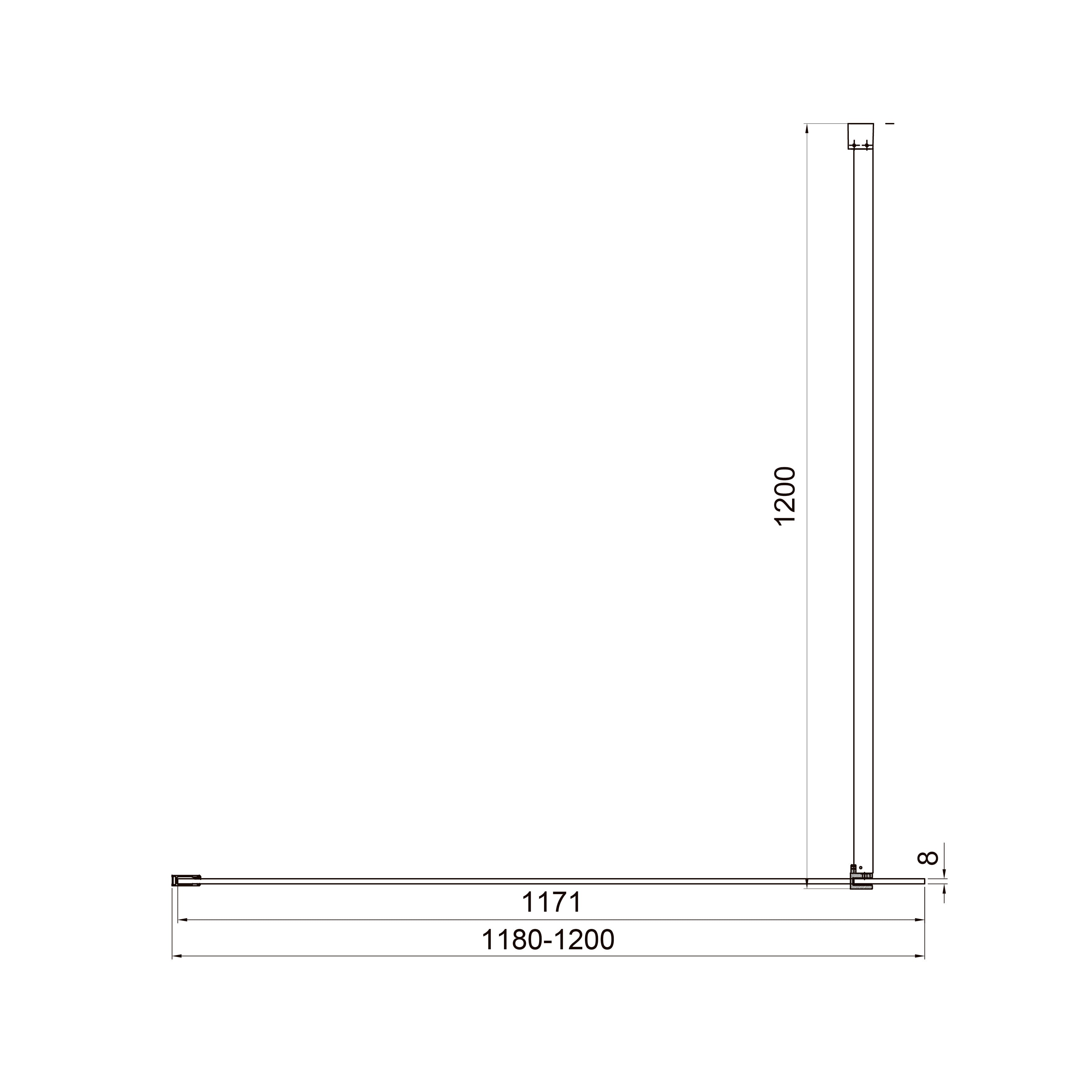 Feststehende Wand Walk-IN 1200x2000 mm, Chrom, Glas 8 mm Clear