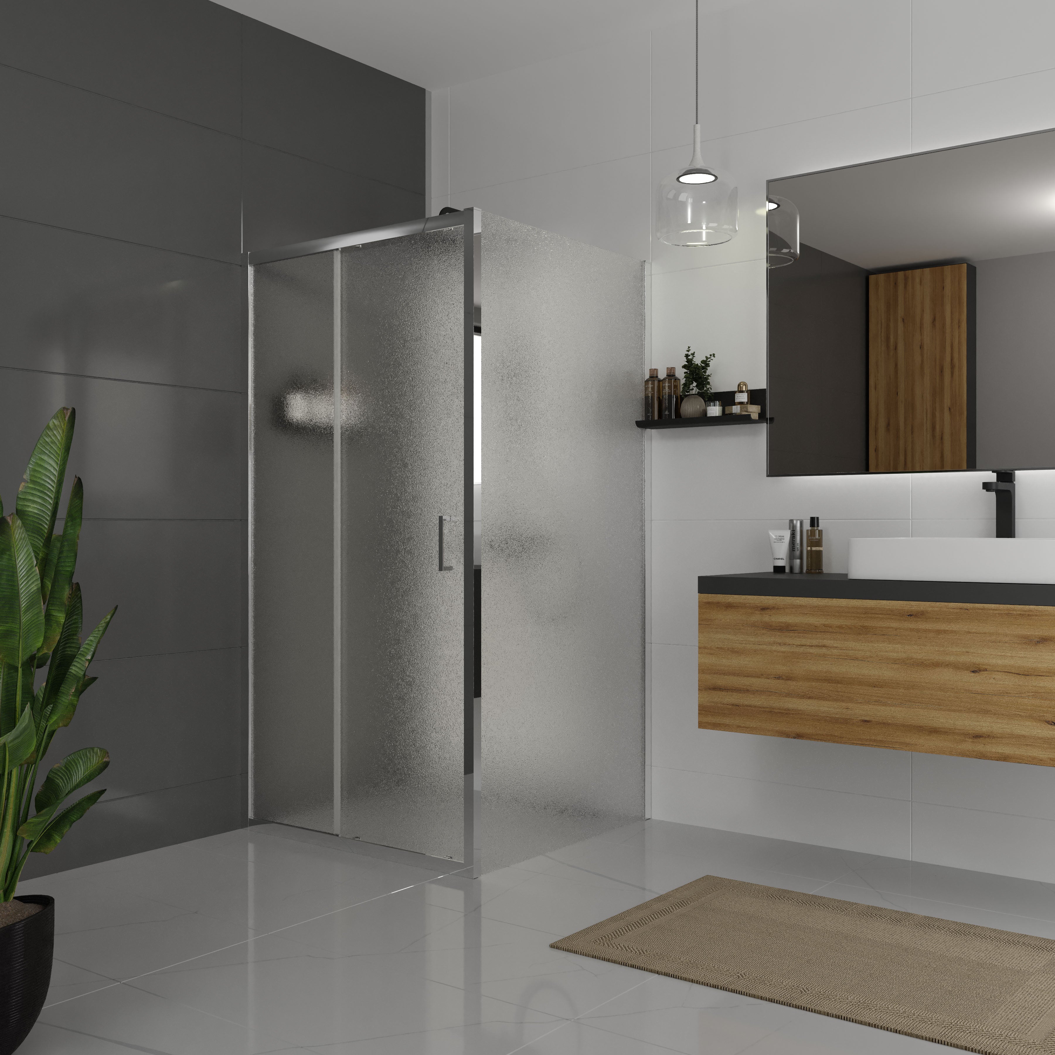Dakota Schiebetür, zweiteilig, 1000x1850 mm, Chrom, Glas 5 mm Grape