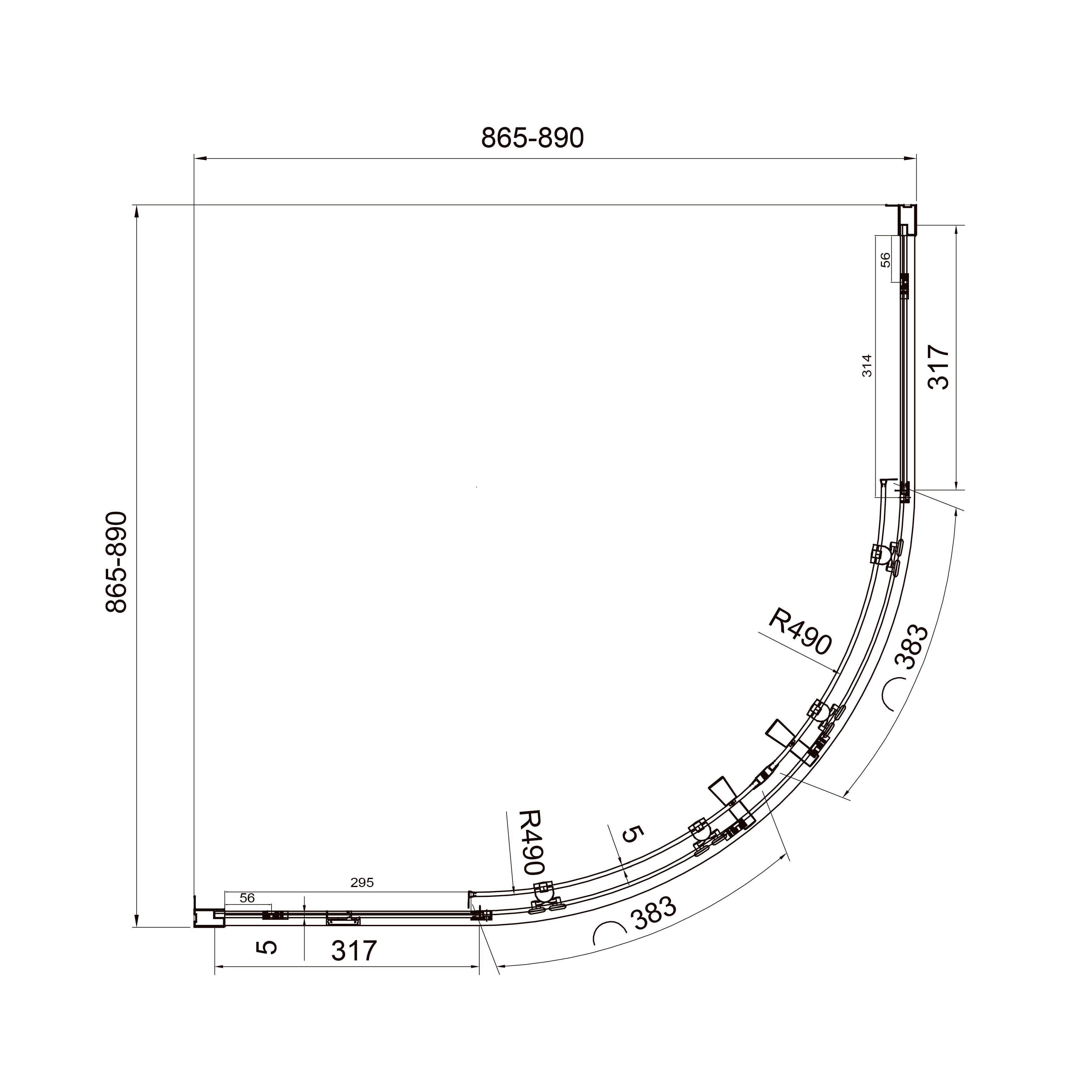 Dakota Schiebeduschkabine, halbrund, 900×900×1850 mm, Mattschwarz, Glas 5 mm Clear