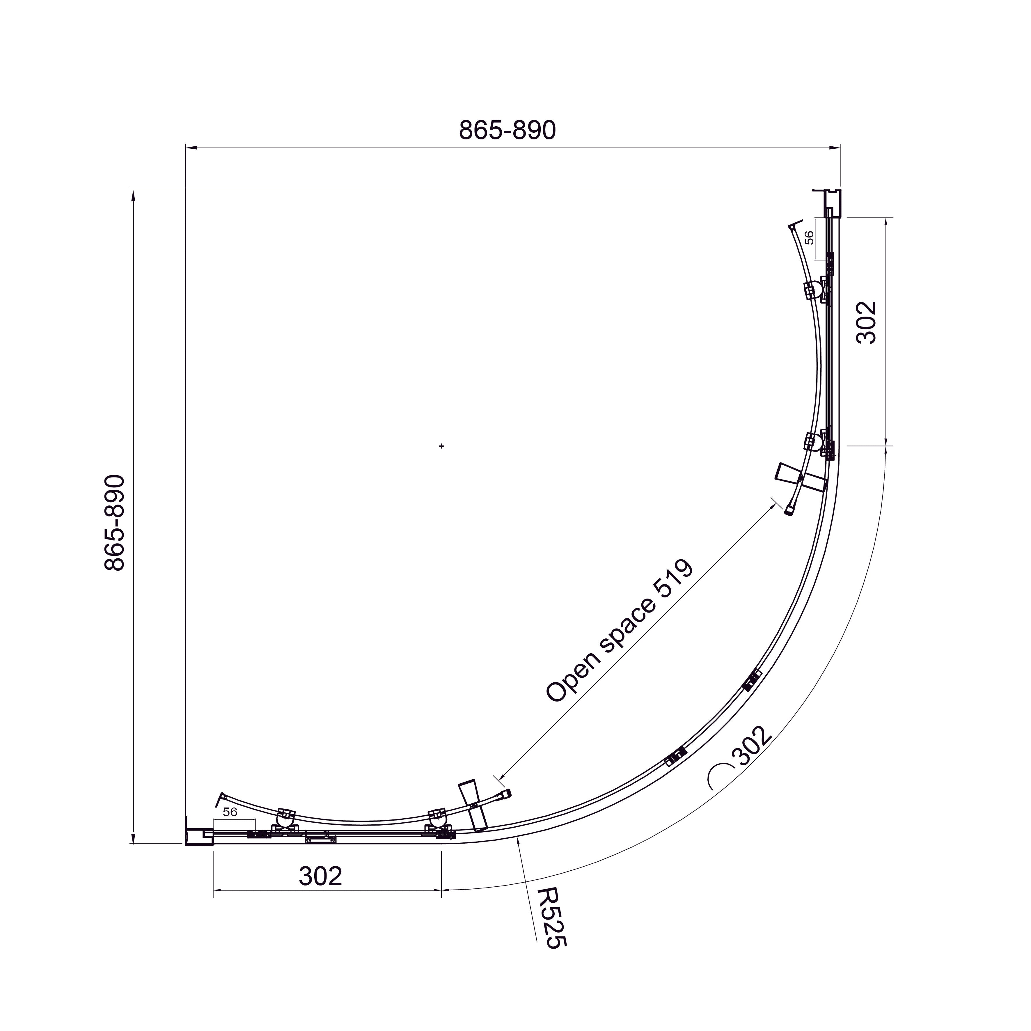 Душова кабіна розсувна, напівкругла Dakota 900*900*1850мм, chrome, cкло 5мм, grape