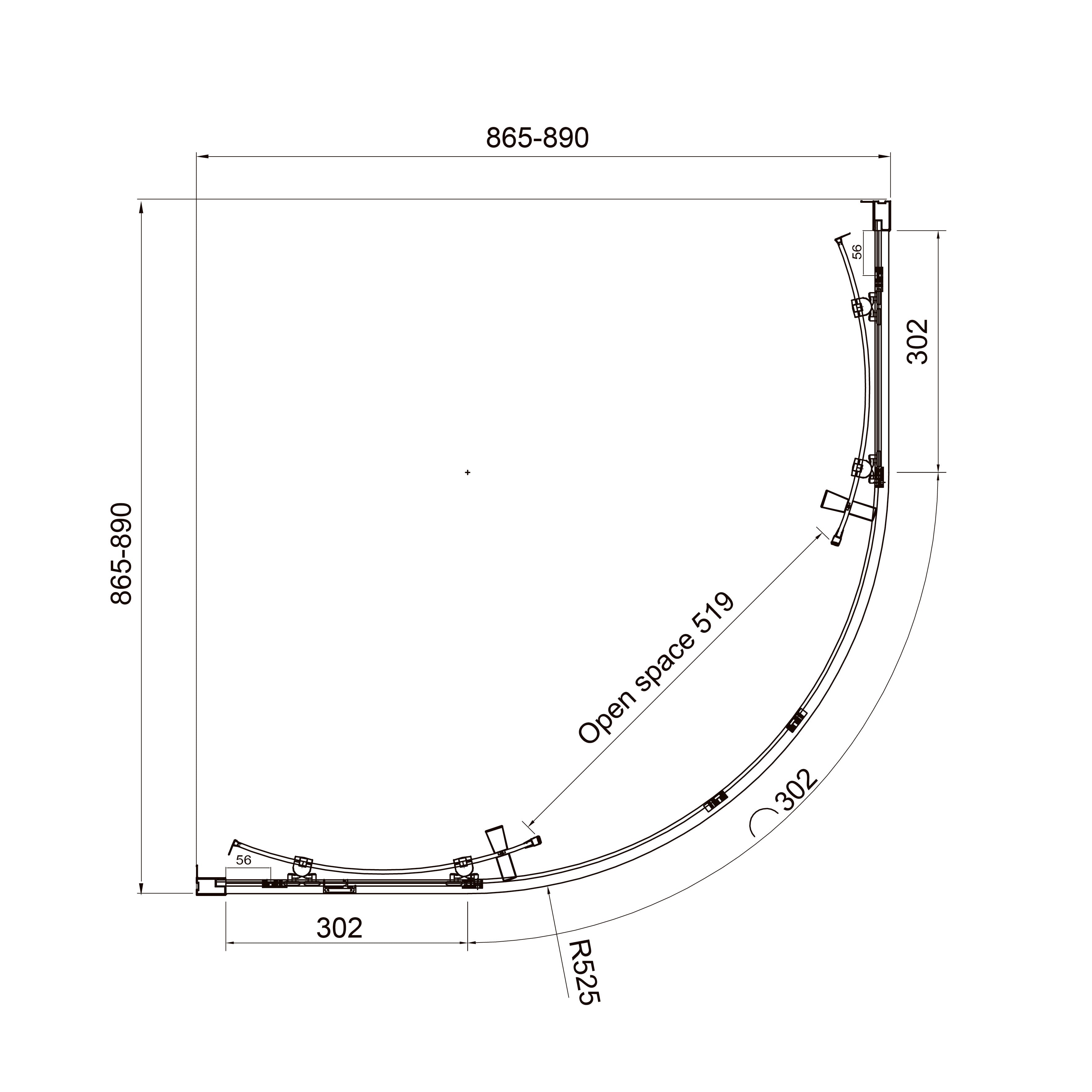 Dakota Schiebeduschkabine, halbrund, 900×900×1850 mm, Mattschwarz, Glas 5 mm Clear