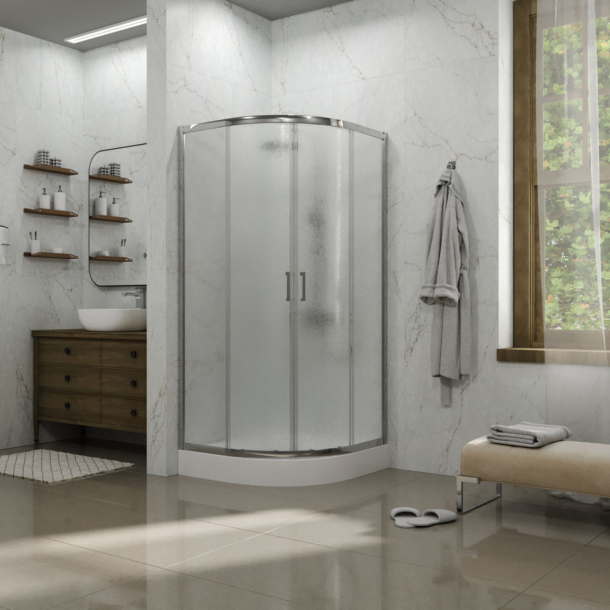 Dakota Cabina de ducha semicircular corredera, 900×900×1850 mm, cromo, cristal grape de 5 mm