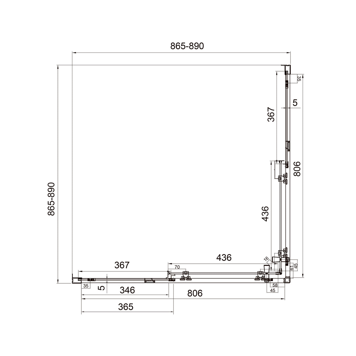 Dakota sprchový kout posuvný, čtvercový 900x900x1850mm, matně černý, sklo 5mm clear