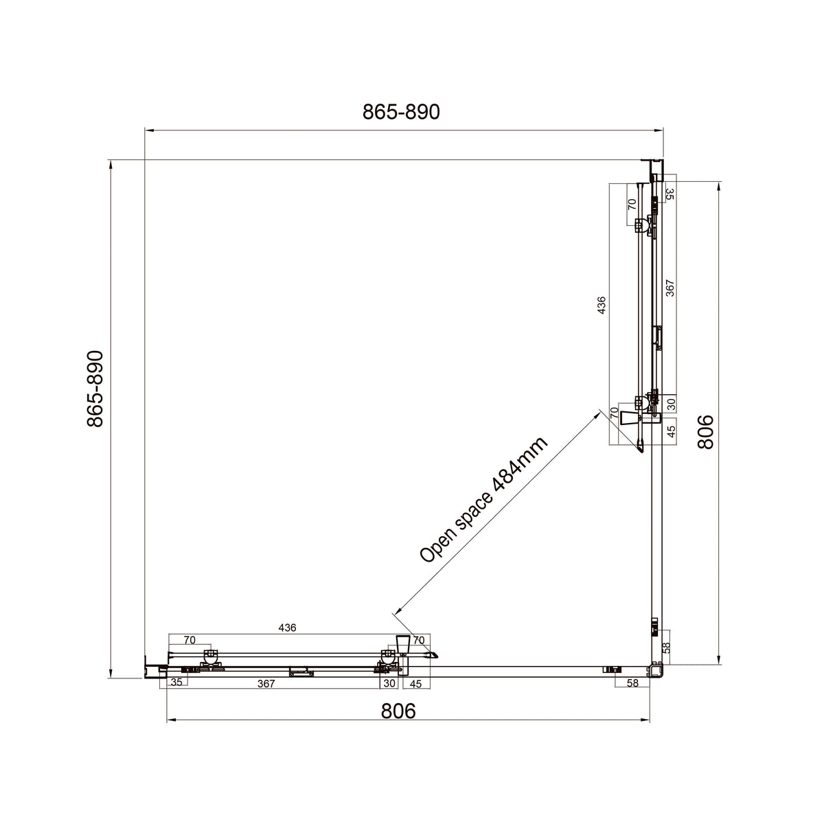Dakota sprchový kout posuvný, čtvercový 900x900x1850mm, matně černý, sklo 5mm clear
