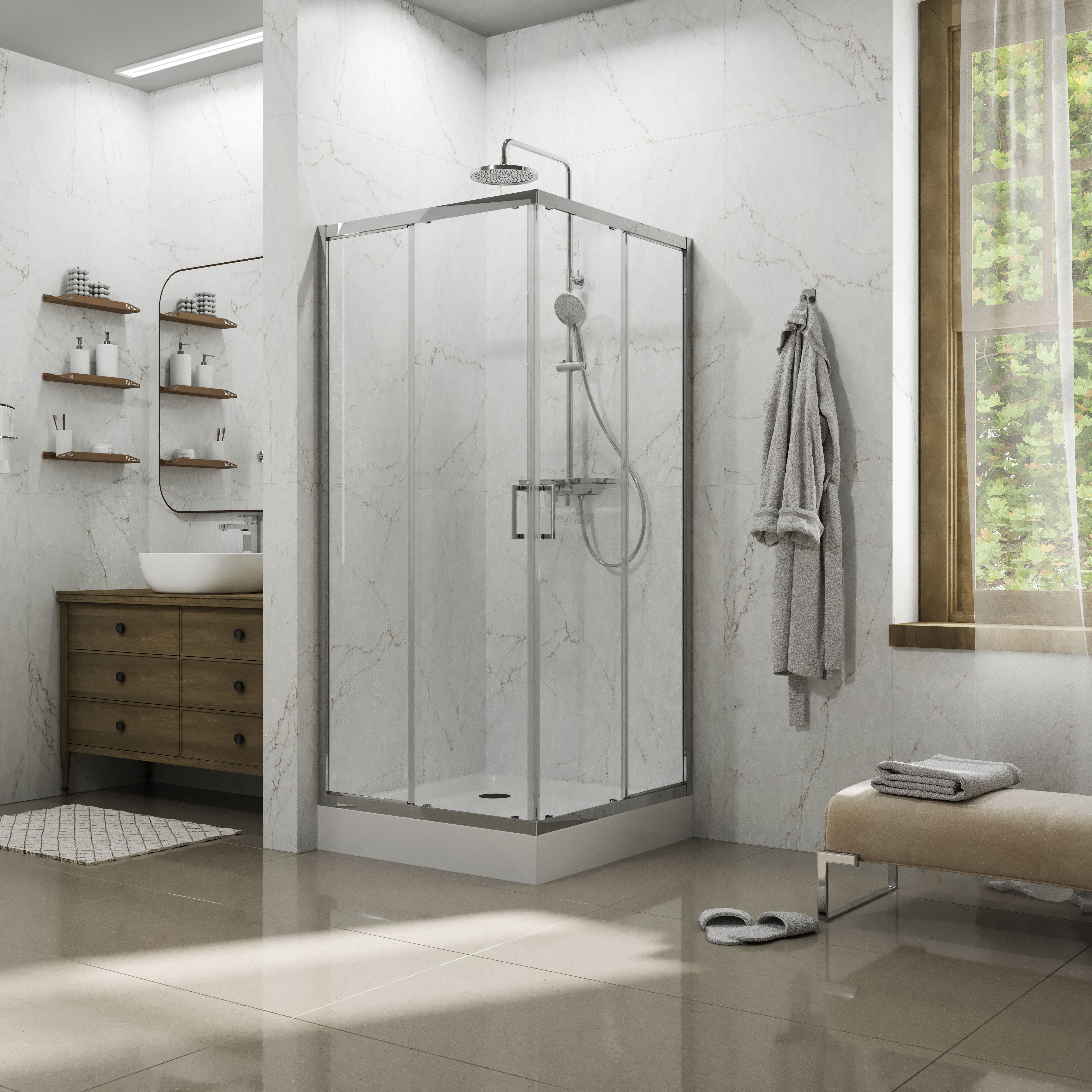 Душова кабіна розсувна, квадратна Dakota 900*900*1850мм, chrome, cкло 5мм, clear
