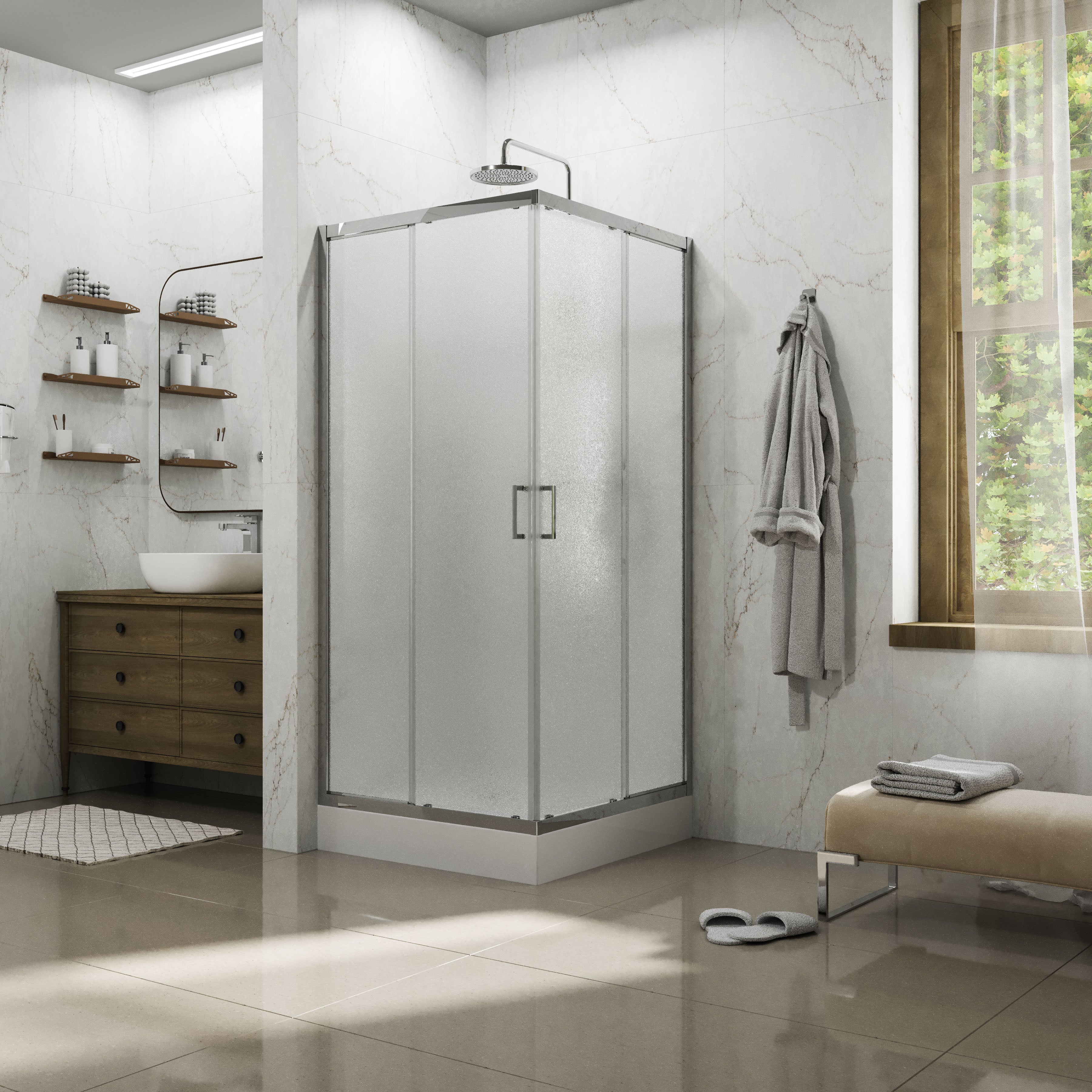 Dakota sprchový kout posuvný, čtvercový 900x900x1850mm, chrom, sklo 5mm grape