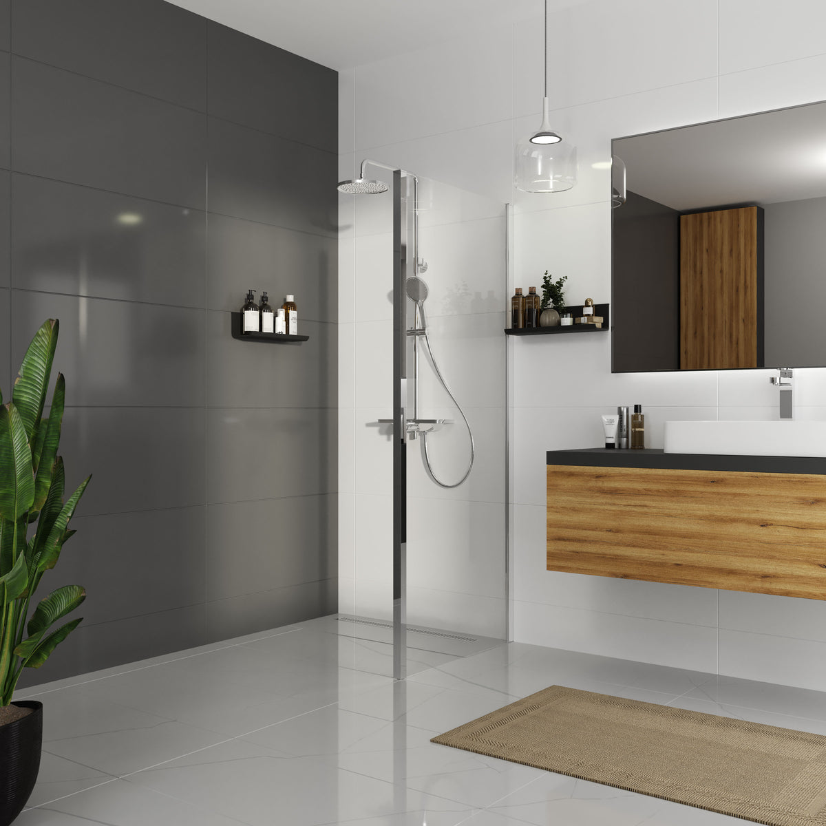 Dakota Panel fijo 800×1850 mm, cromo, cristal clear de 5 mm
