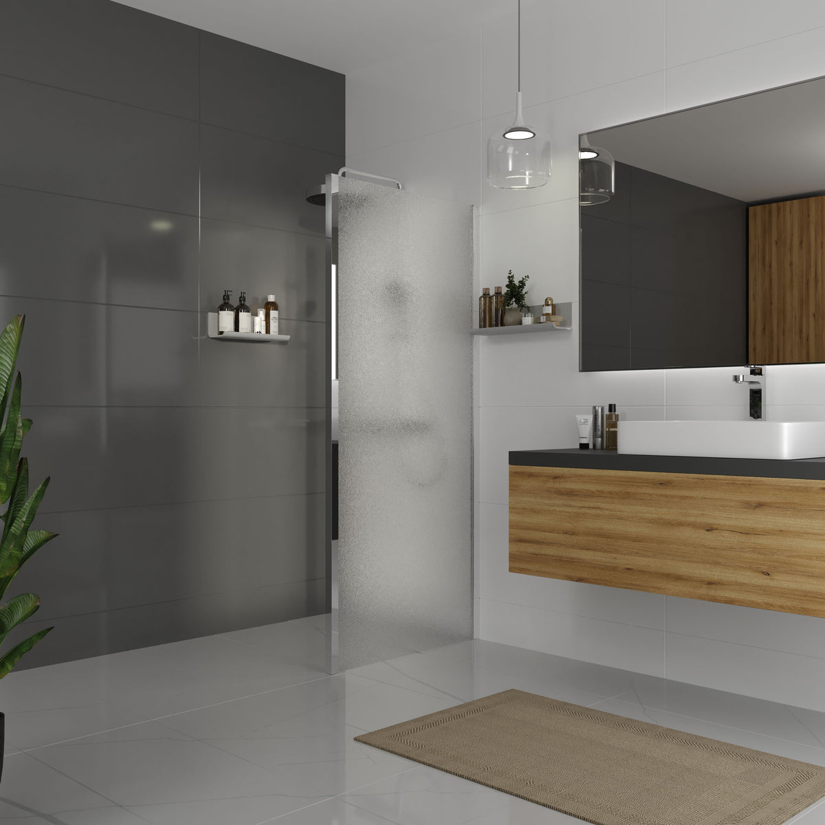 Dakota Panel fijo 800×1850 mm, cromo, cristal grape de 5 mm