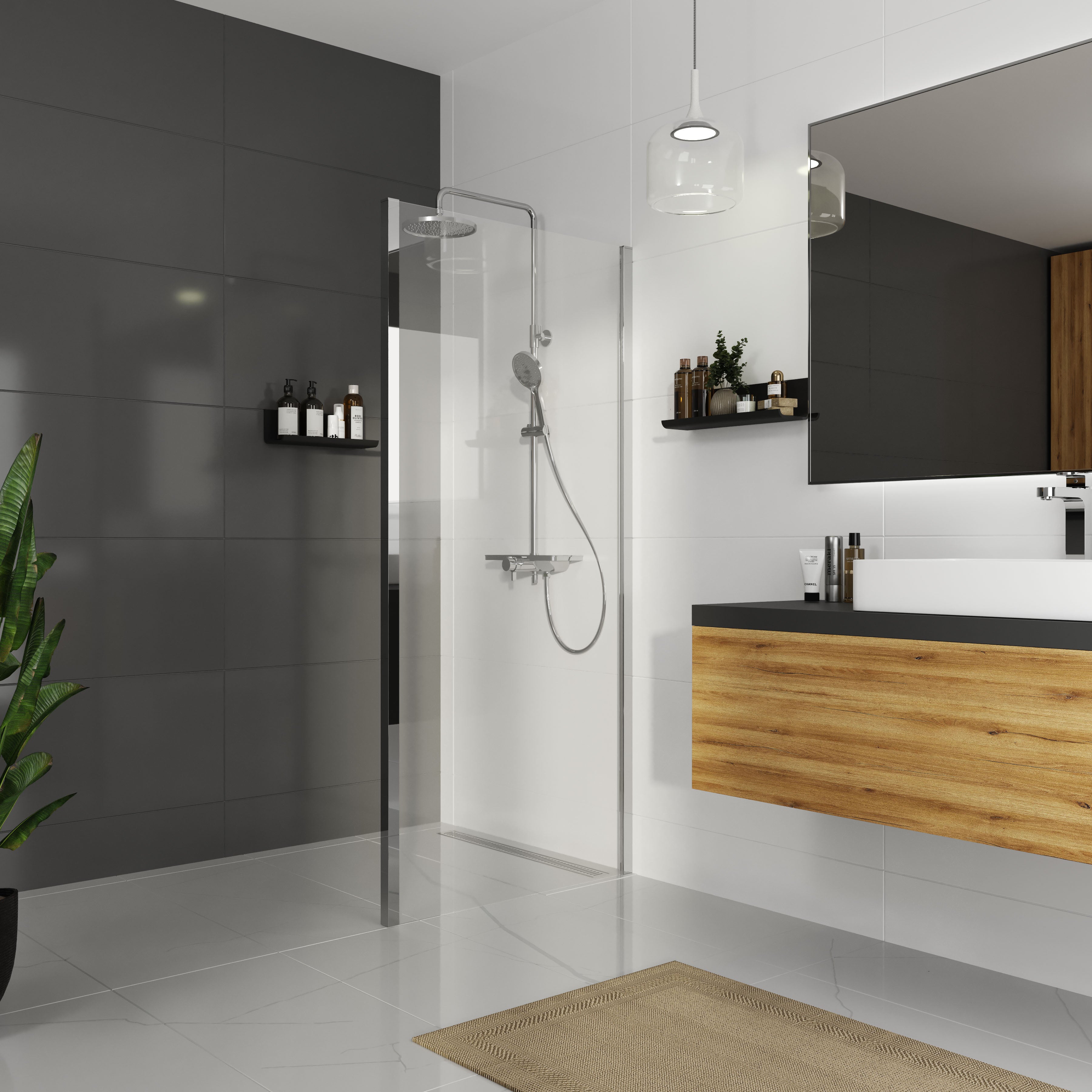 Dakota Panel fijo 900×1850 mm, cromo, cristal clear de 5 mm