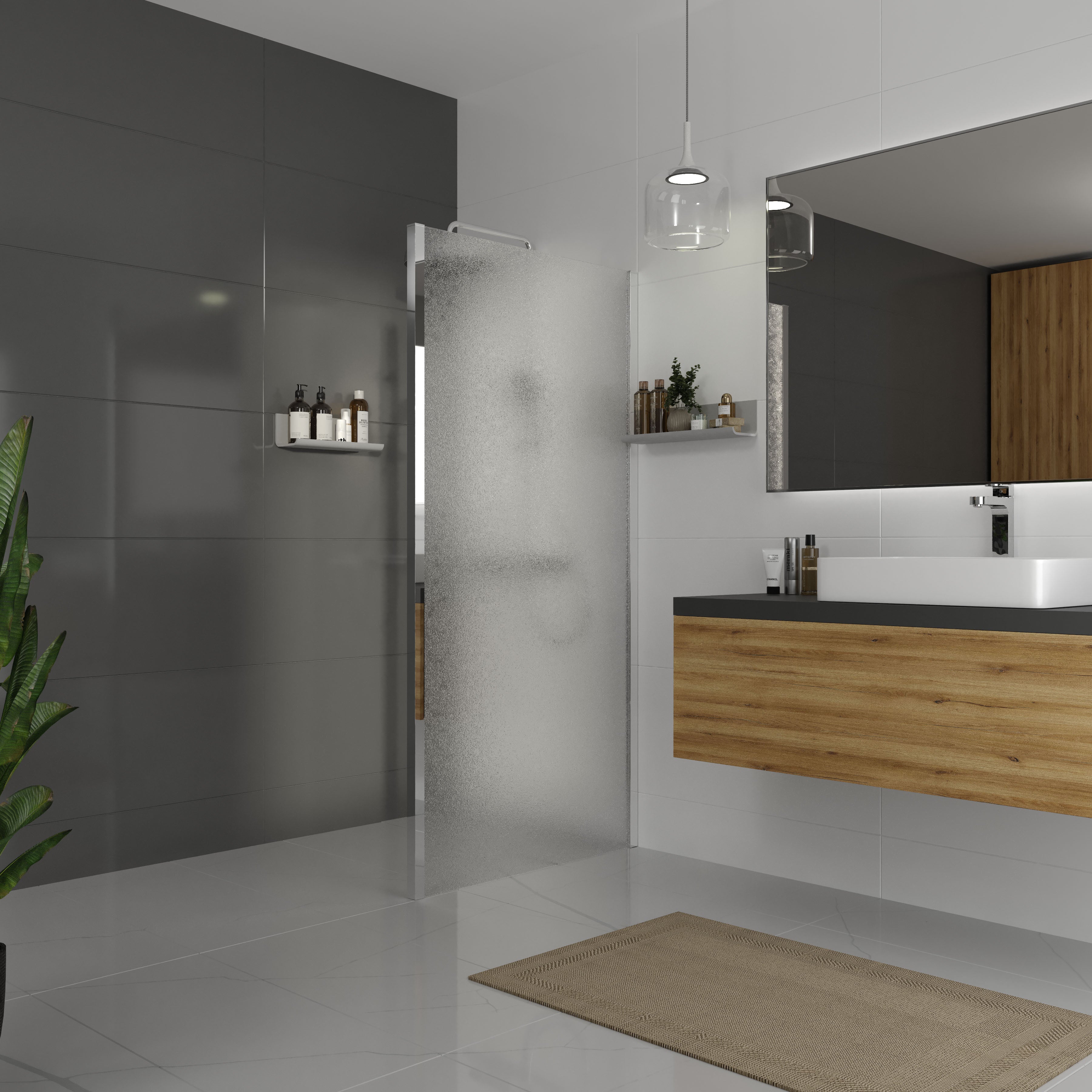 Dakota Panel fijo 900×1850 mm, cromo, cristal grape de 5 mm