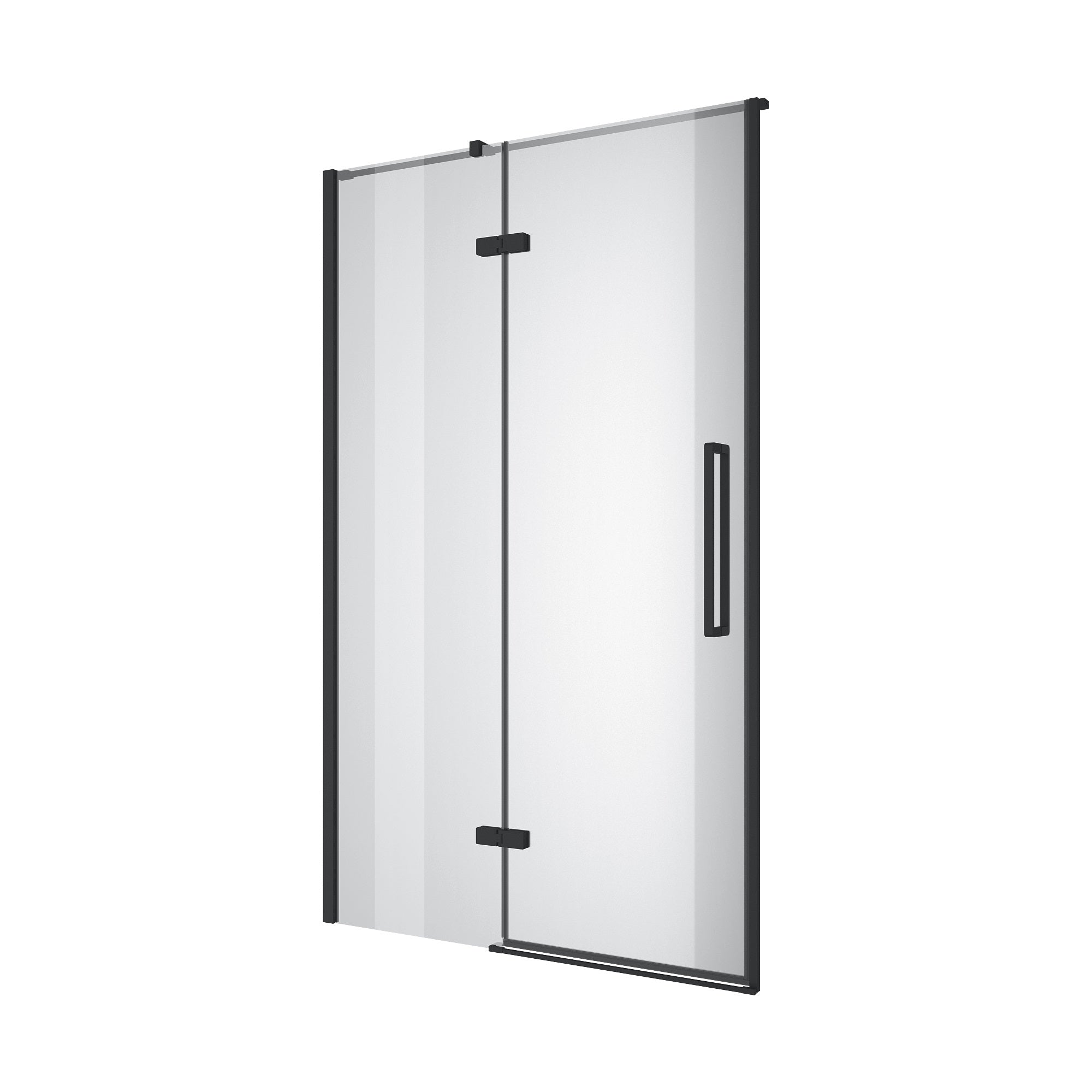 Sprchové dveře otevírací, dvoudílné, bezprofilové Cube 900×1950 mm, černá matná, sklo 6 mm čiré