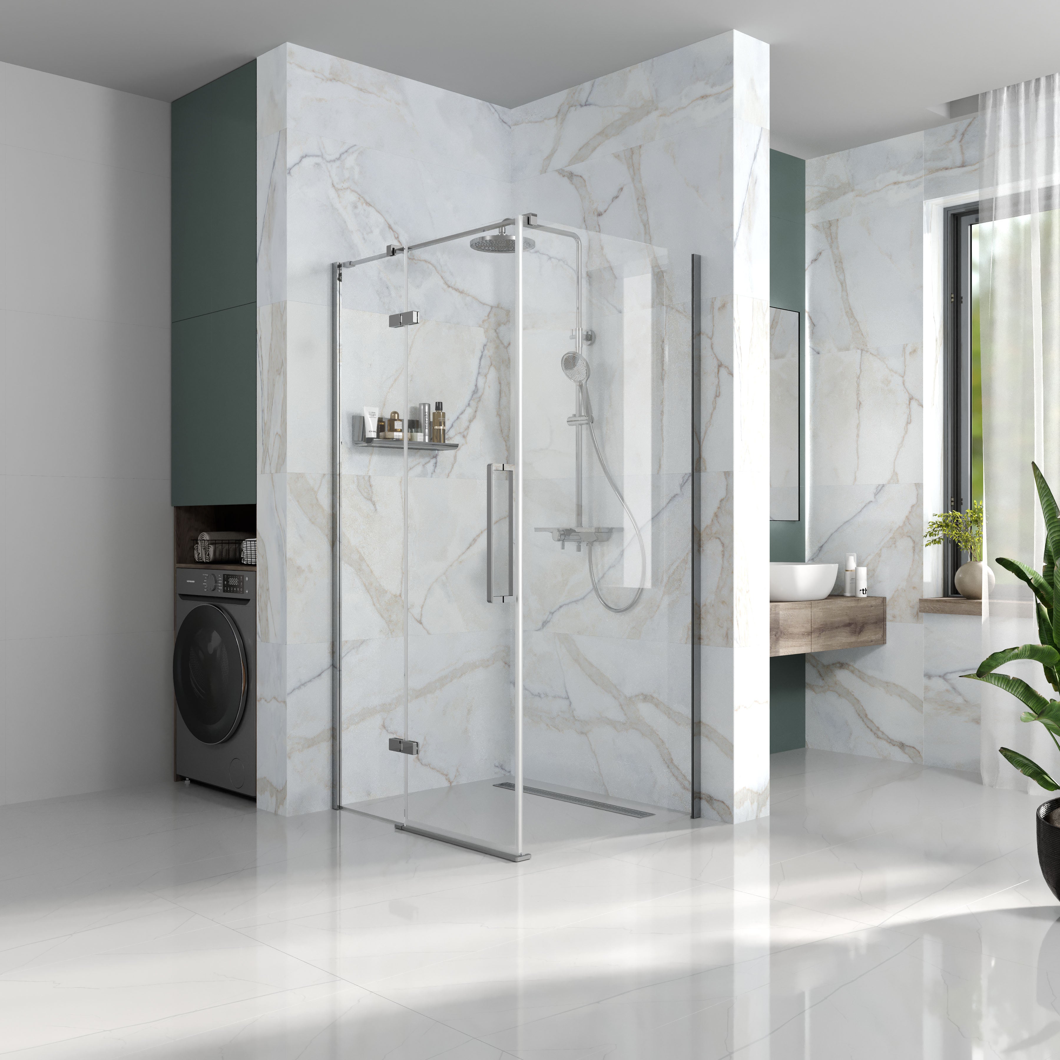 Душові двері відкривні, двоелементні, безпрофільні Cube 1000*1950мм, chrome, скло 6мм clear