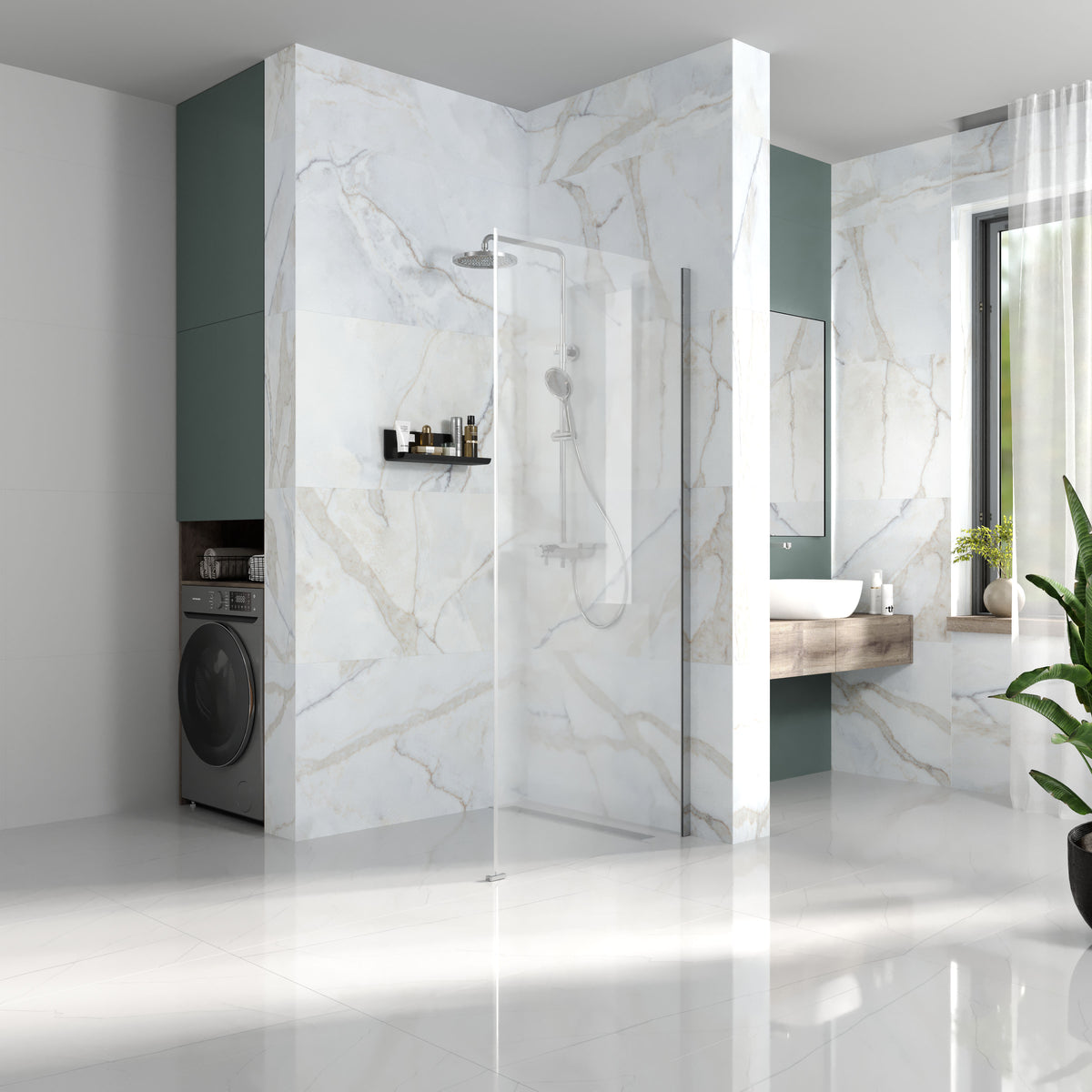 Cube Panel fijo sin perfil 900×1950 mm, cromo, cristal clear de 6 mm