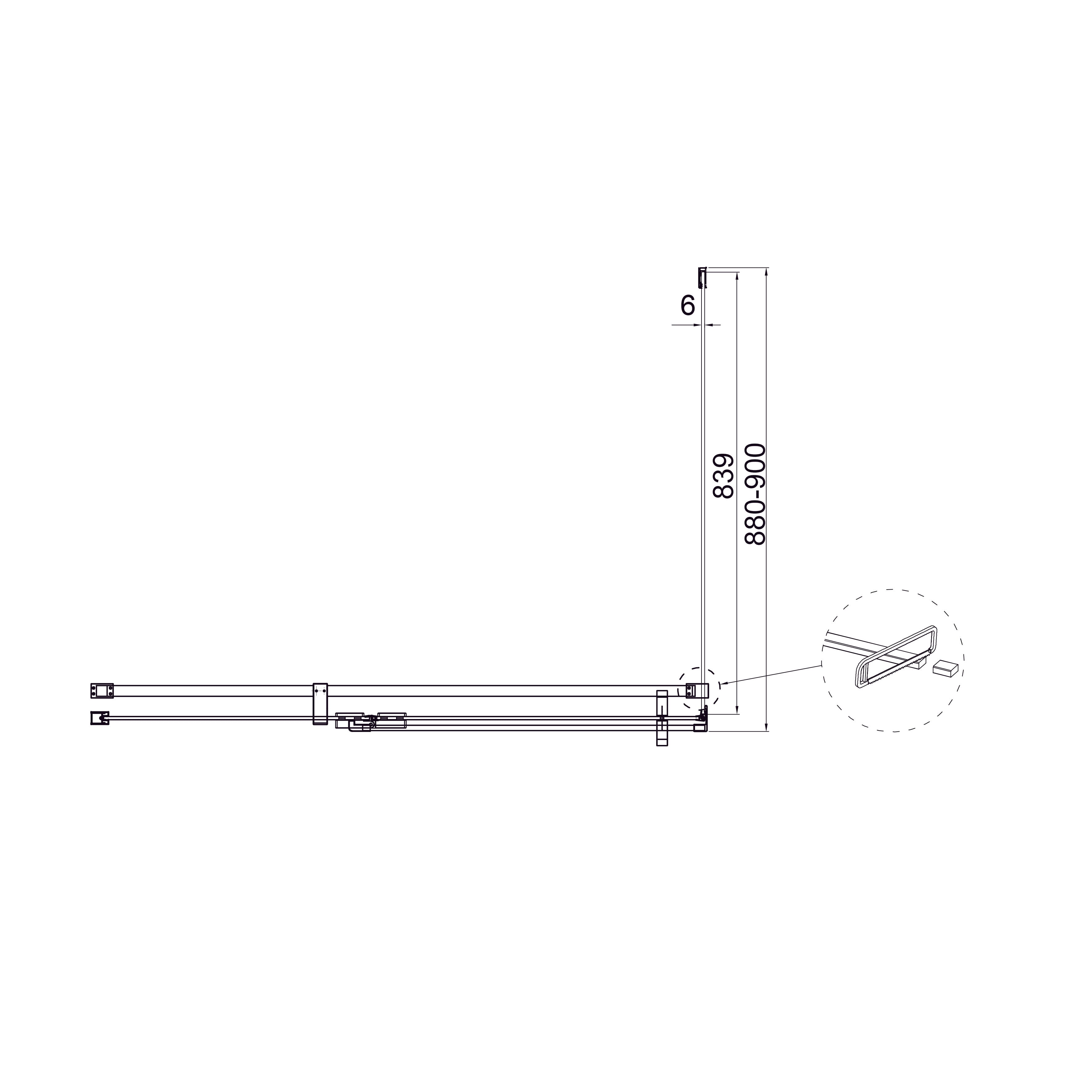Cube Fixed side panel, frameless, 900x1950mm, black matt, 6mm clear glass