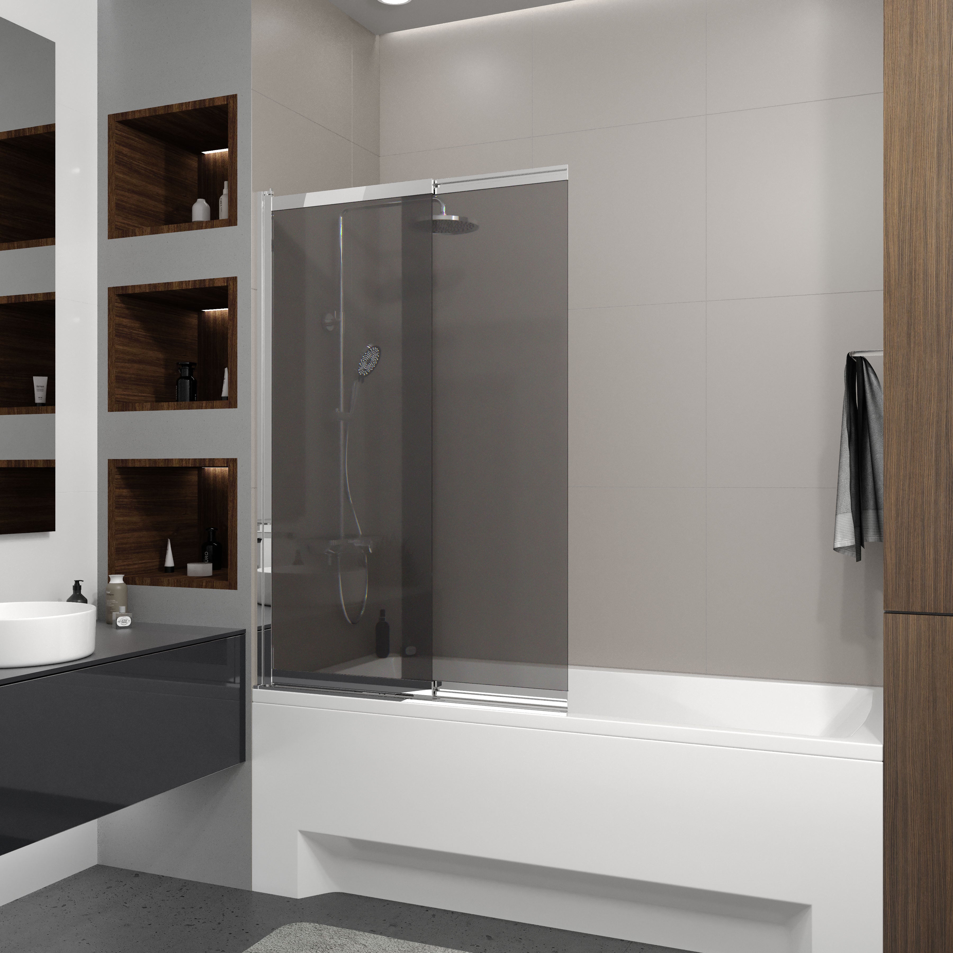 Style Mampara de bañera de dos elementos 1000×1500 mm, cromo, cristal europe grey de 6 mm