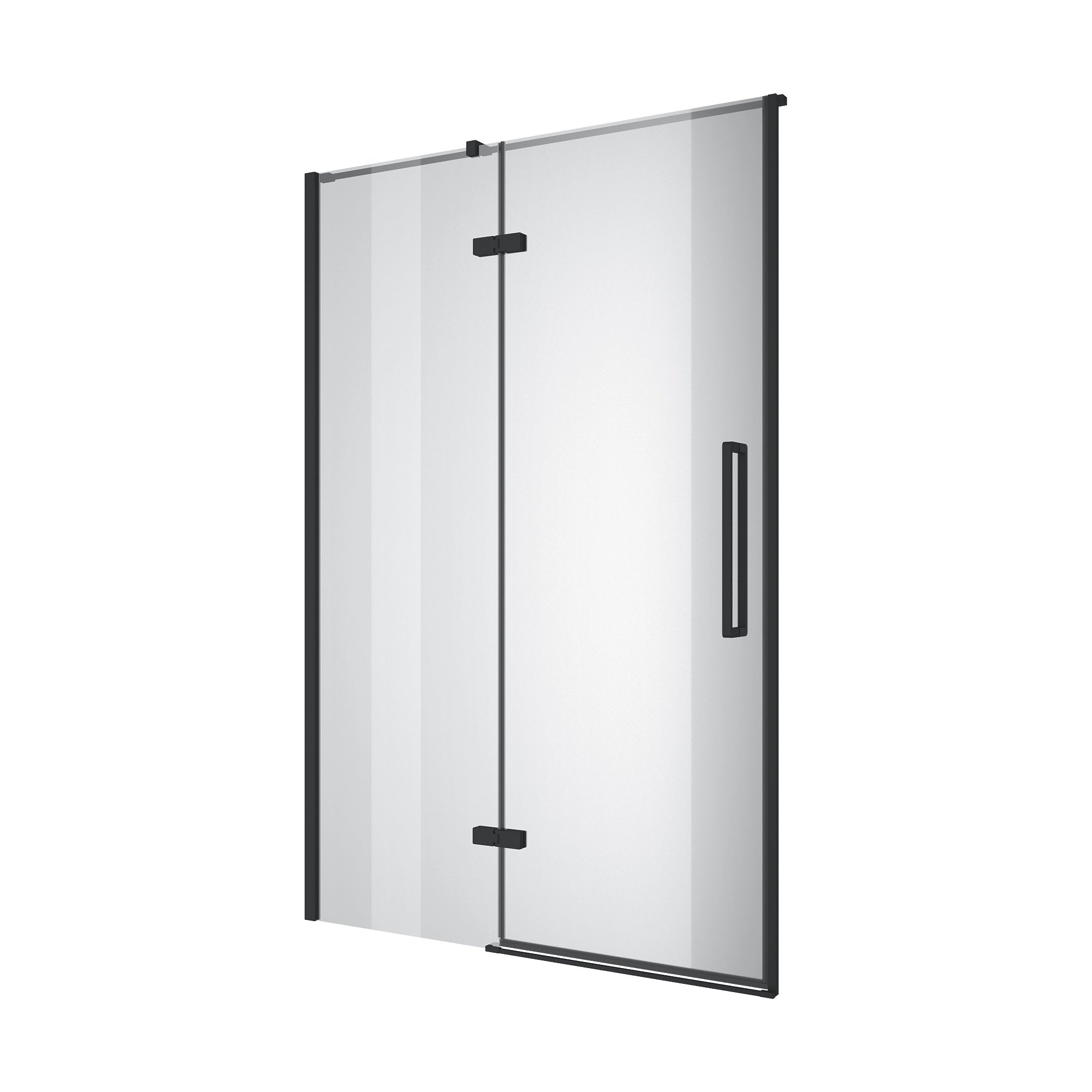 Cube Puerta de ducha abatible de dos elementos sin perfil 1000×1950 mm, negro mate, cristal clear de 6 mm