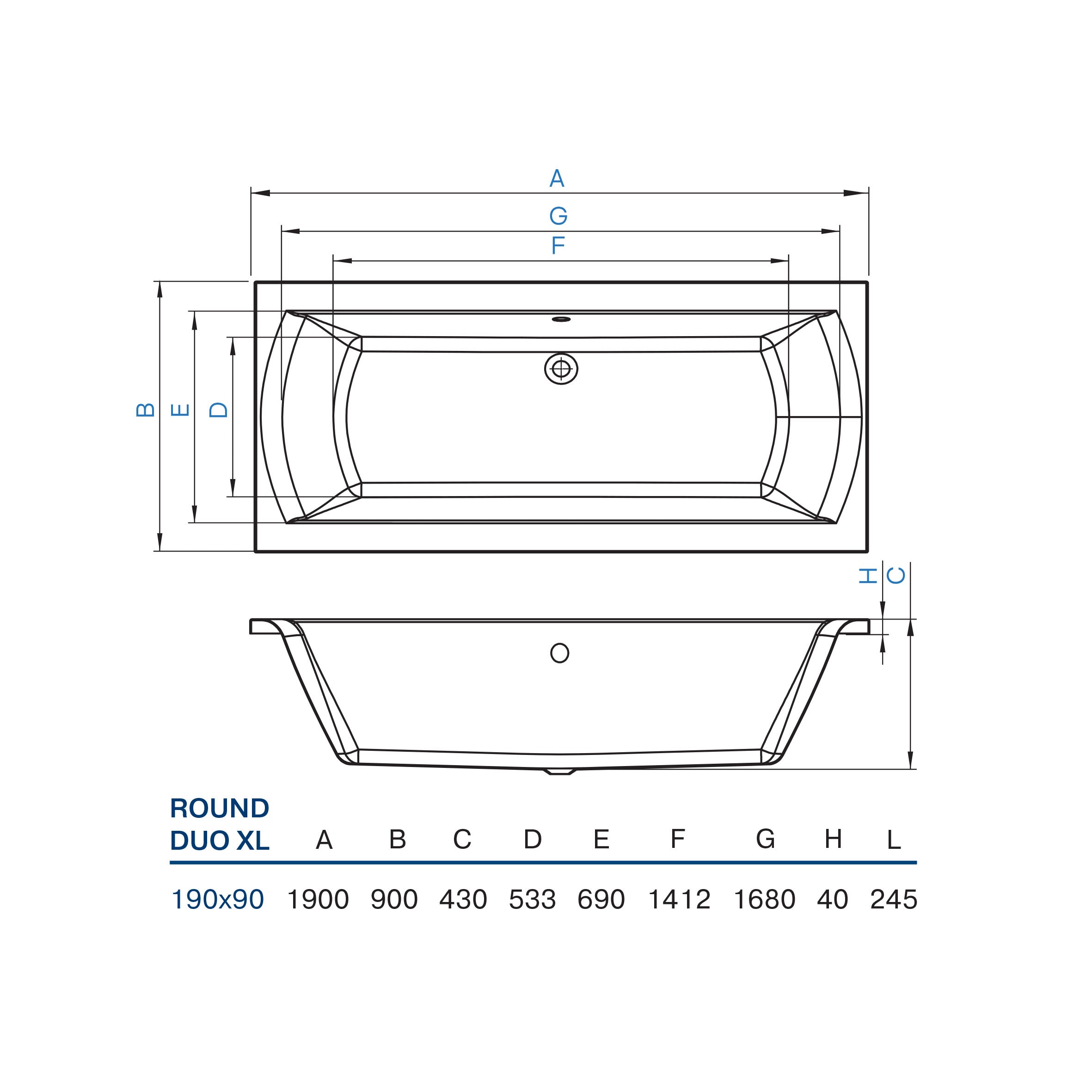 Bañera Round DUO XL 190×90