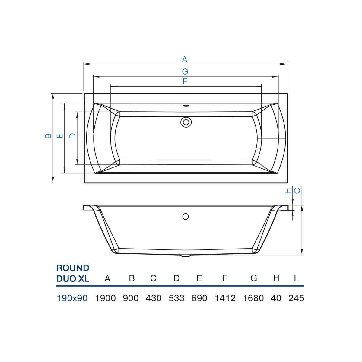 Bañera Round DUO XL 190×90