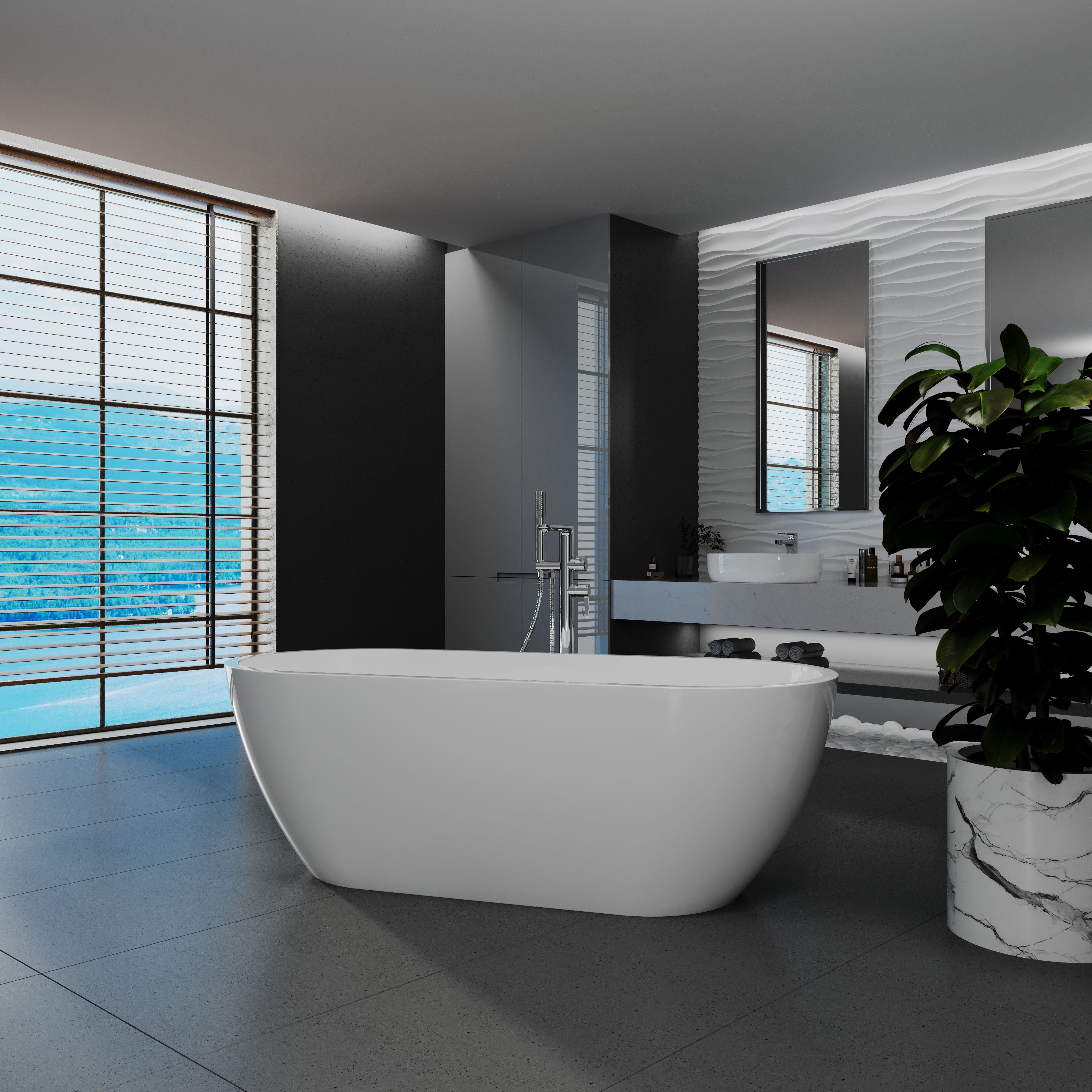 Bañera acrílica independiente de una sola pieza AquaLuxe 1700x750 White con sifón