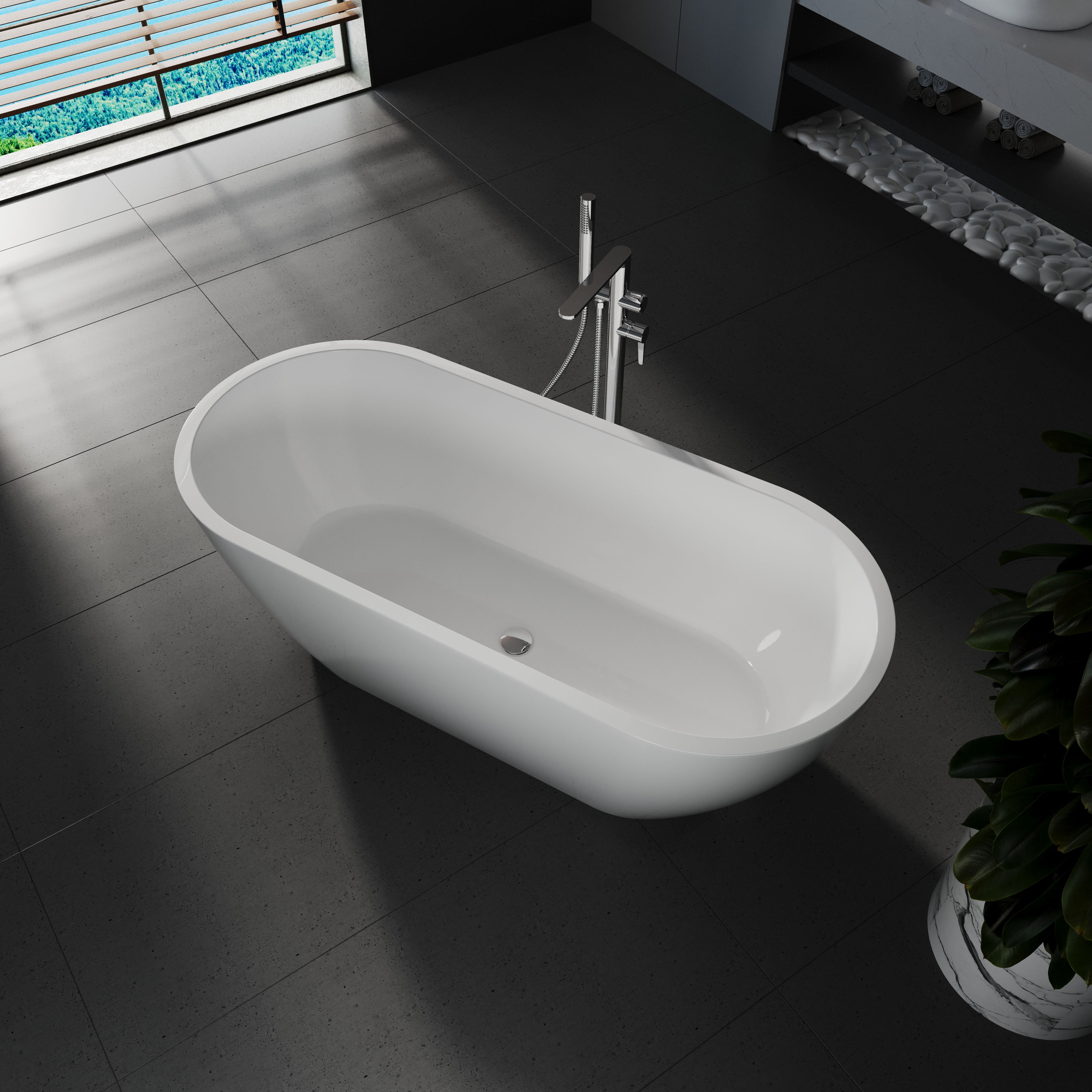 Freistehende, nahtlose Acrylbadewanne AquaLuxe 1700x750 Weiß mit Siphon