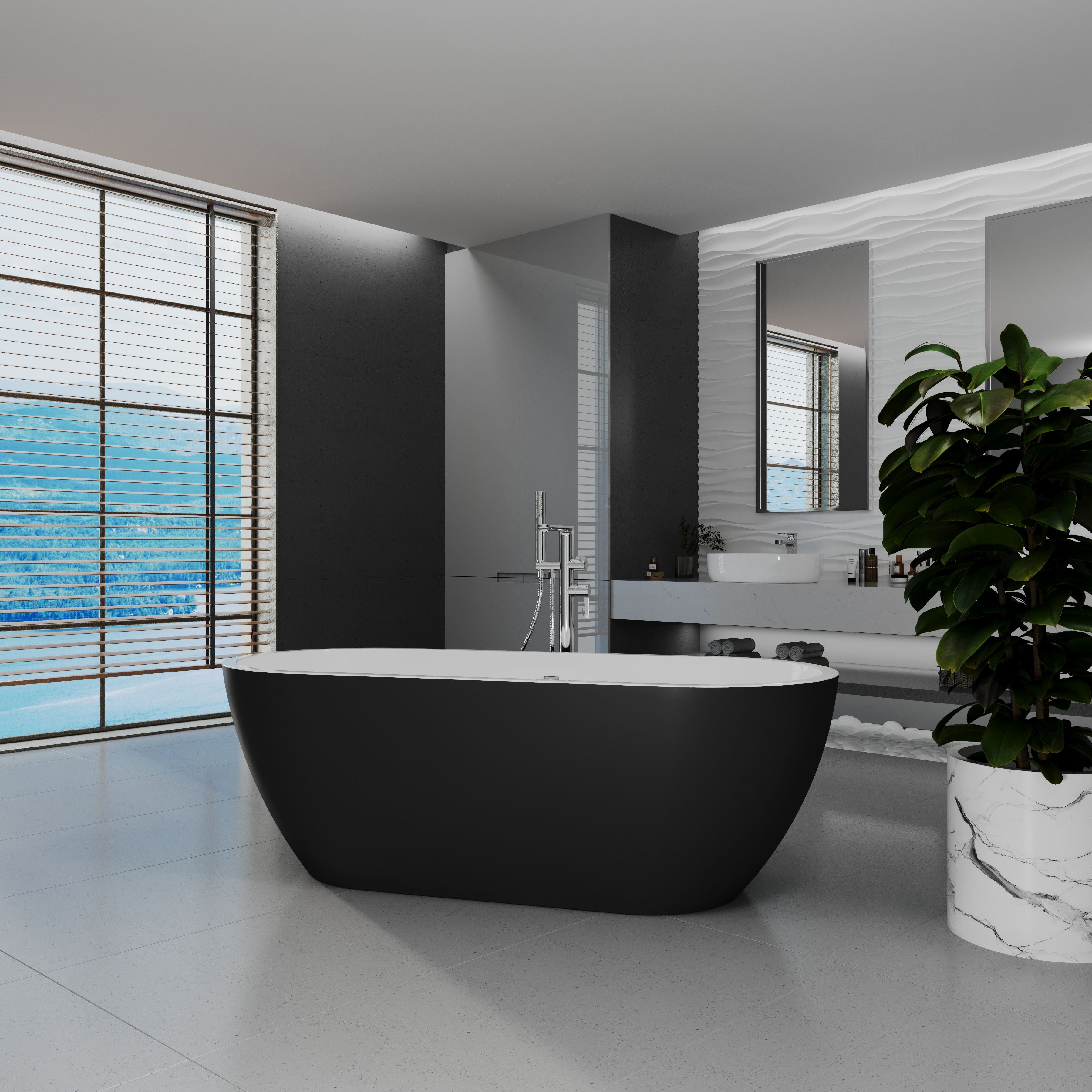 Freistehende, nahtlose Acrylbadewanne AquaLuxe 1700x750 White / MattBlack mit Siphon
