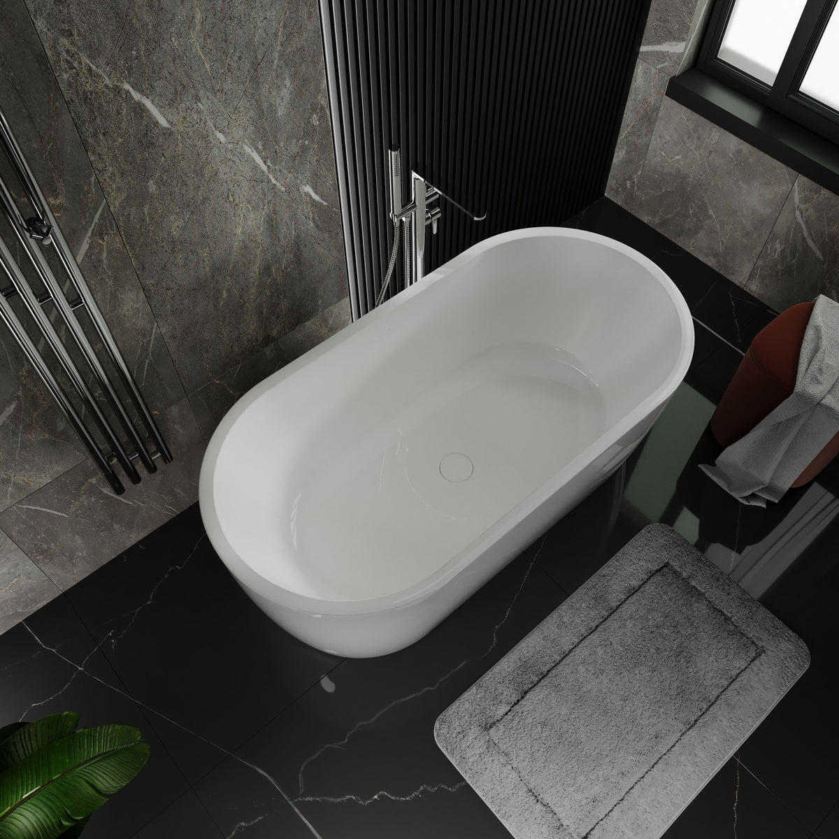 Freistehende, nahtlose Acrylbadewanne PureLine 1600x800 White mit Siphon