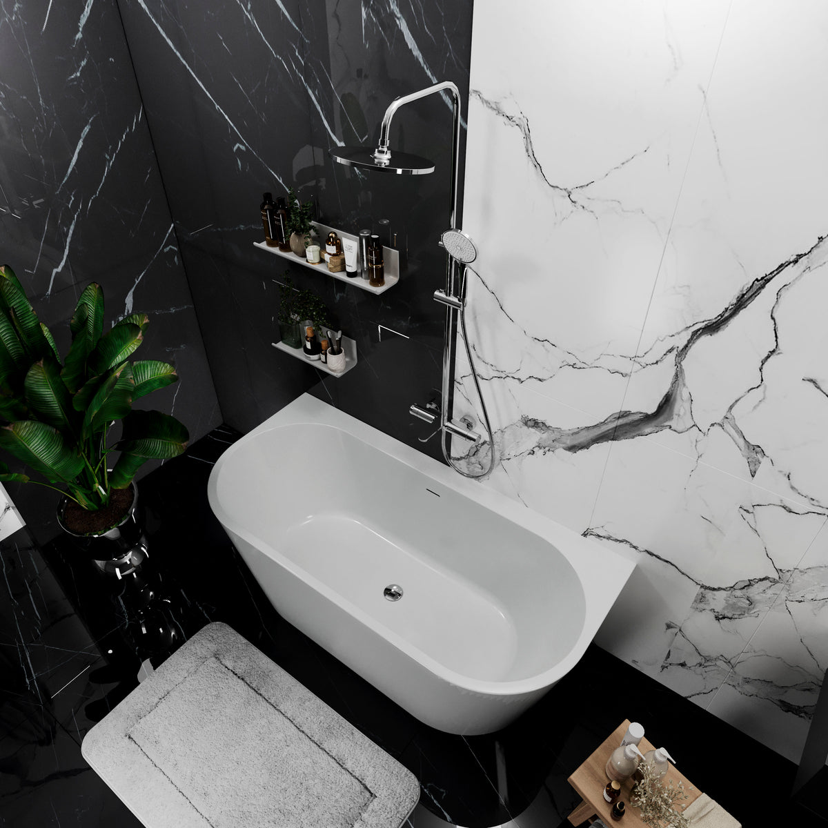 Bañera acrílica independiente de una sola pieza junto a la pared Euforia 1600x750 White con sifón