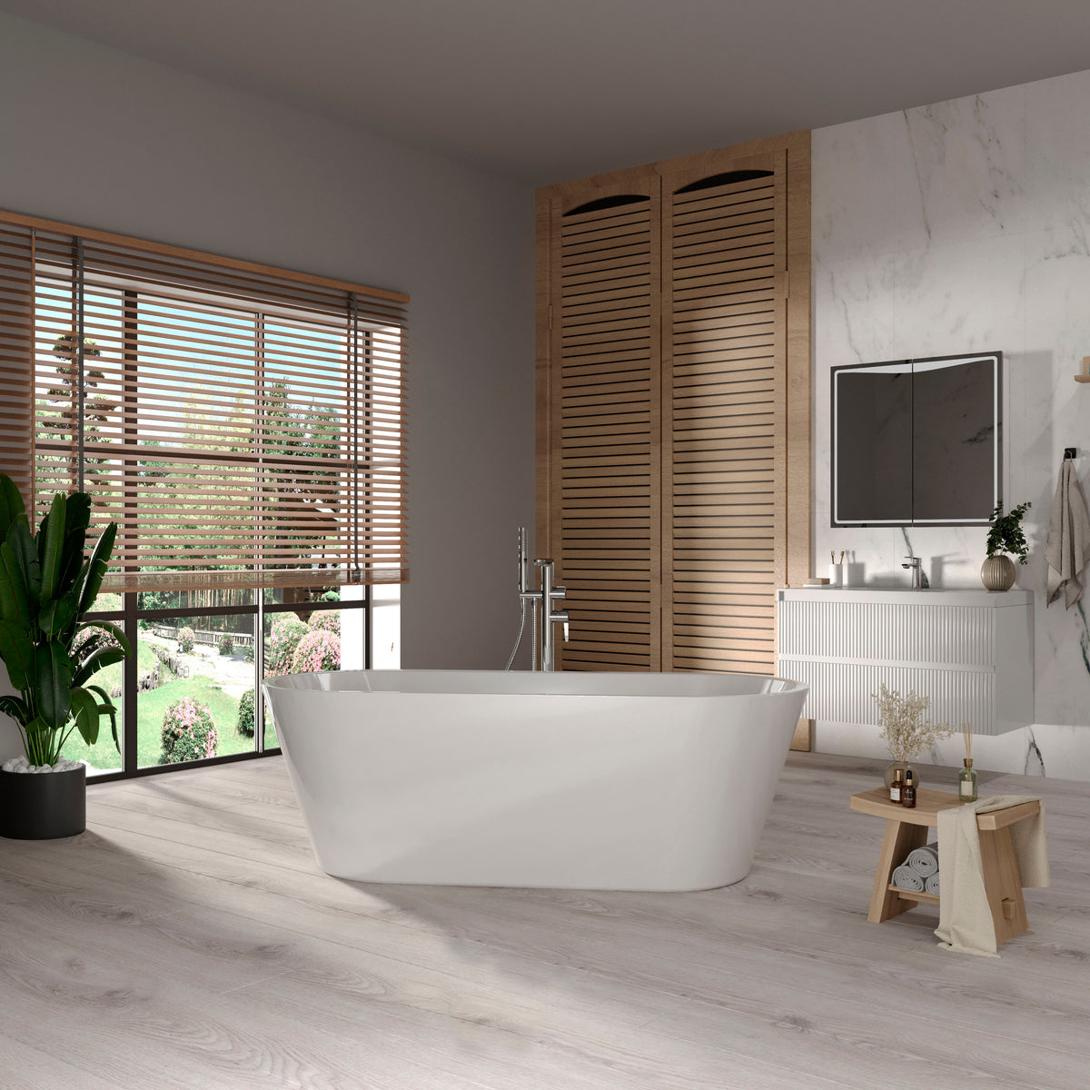 Freistehende, nahtlose Acrylbadewanne Elara 1700x700 White mit Siphon