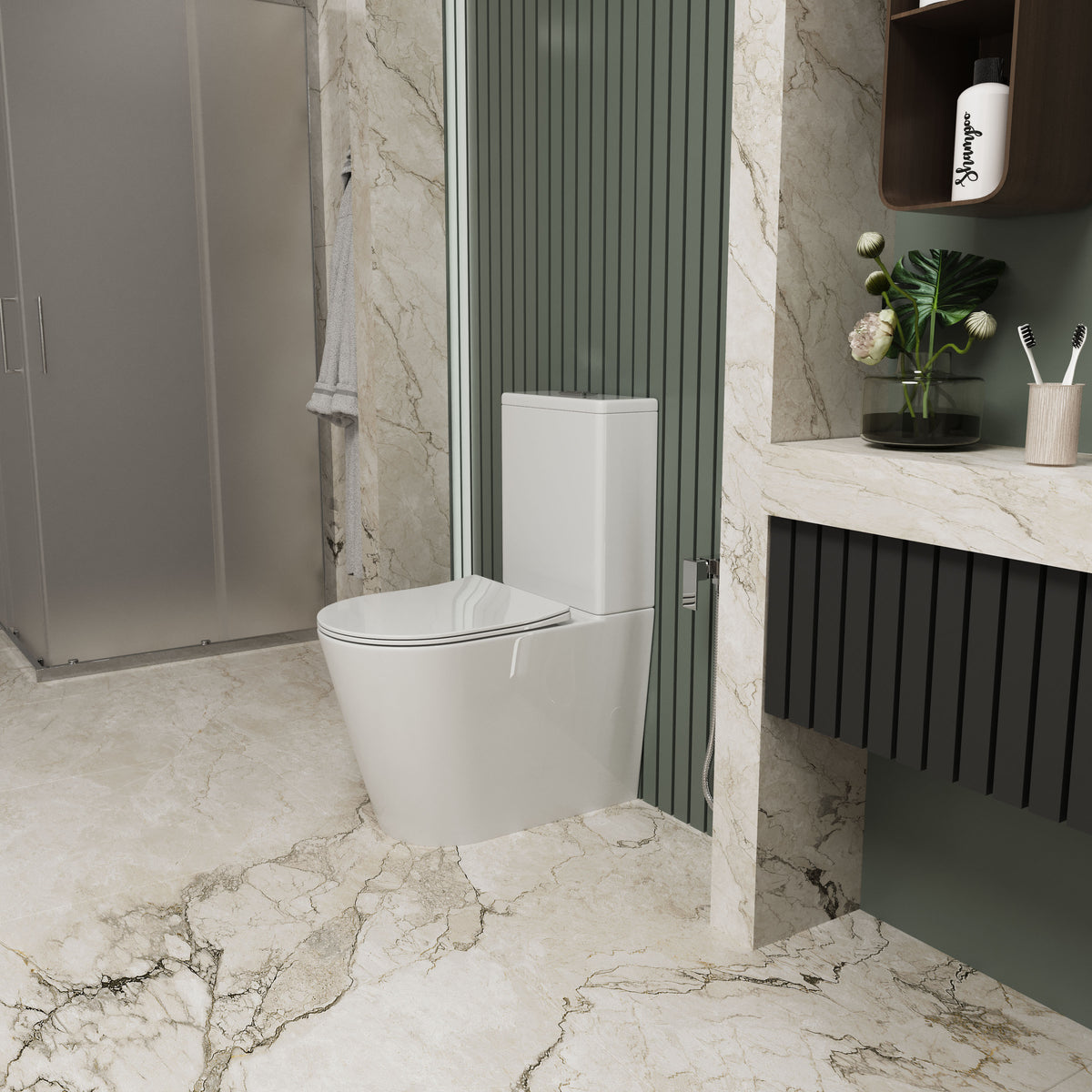 GRACE SMART WC-Kombination: Stand-WC mit Soft-Close-Sitz + Spülkasten (Rimless-Spülung)