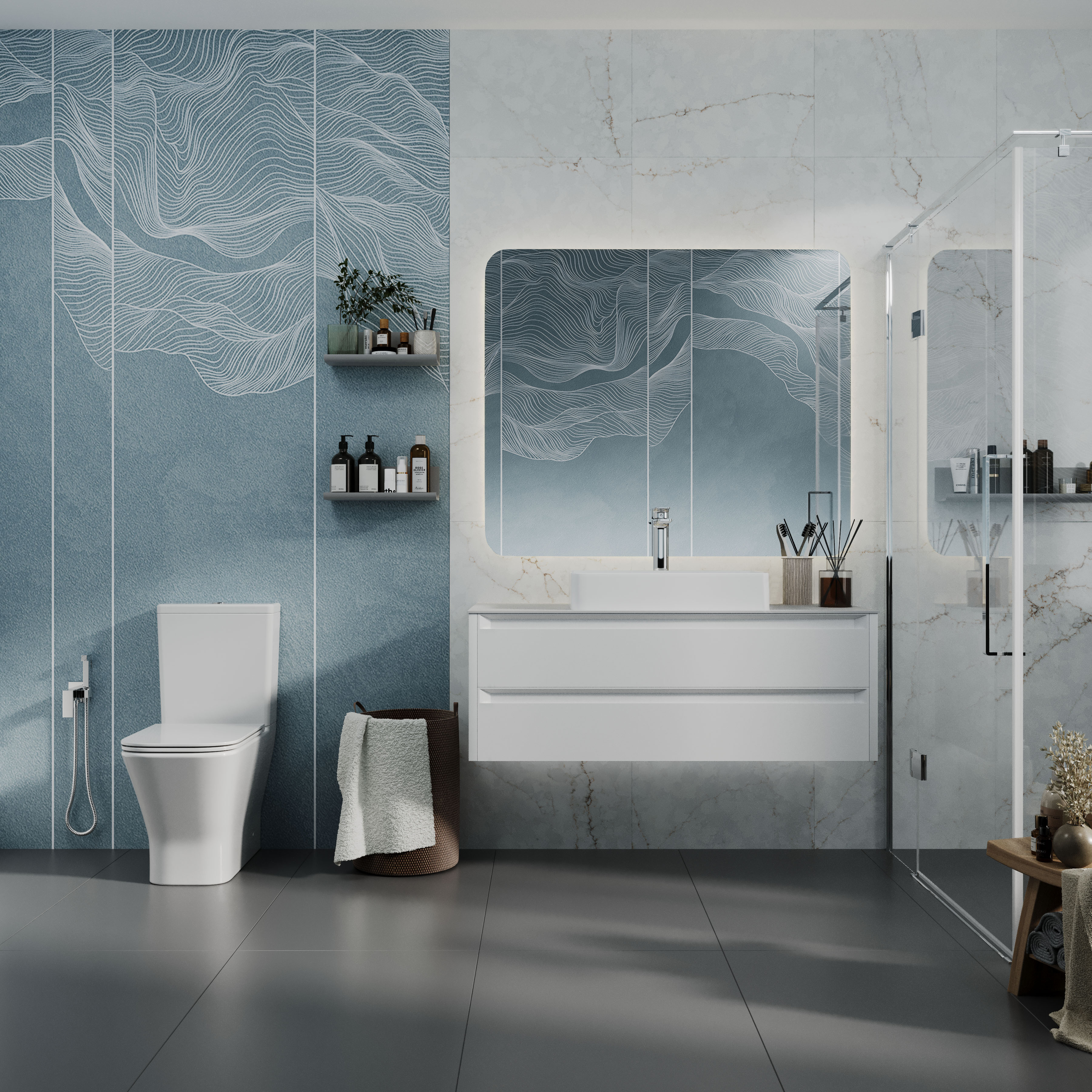 Sada TREND SMART: stojící toaleta s tlumeným sklápěním sedátka + nádržka (splachování Tornado 3.0)