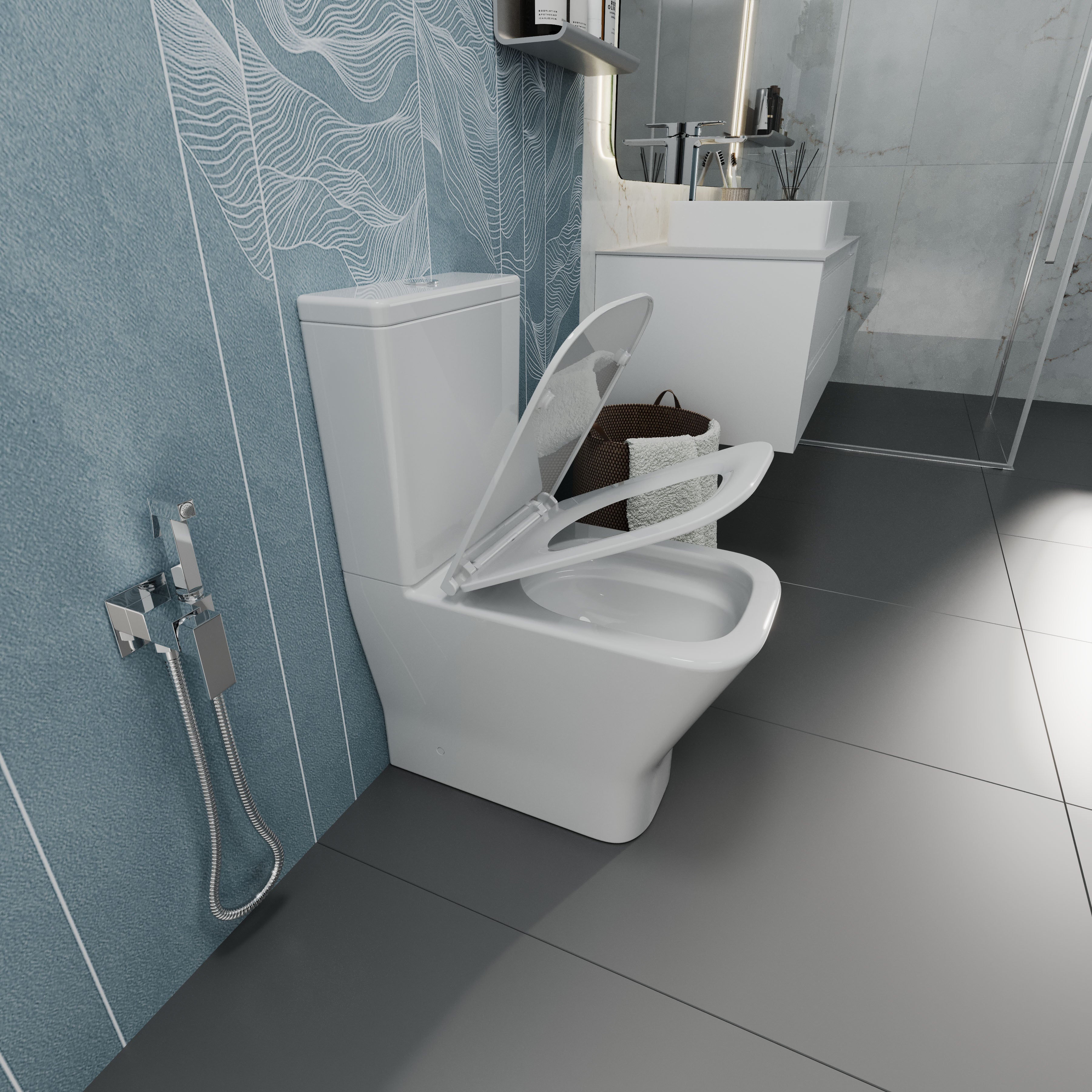 Sada TREND SMART: stojící toaleta s tlumeným sklápěním sedátka + nádržka (splachování Tornado 3.0)