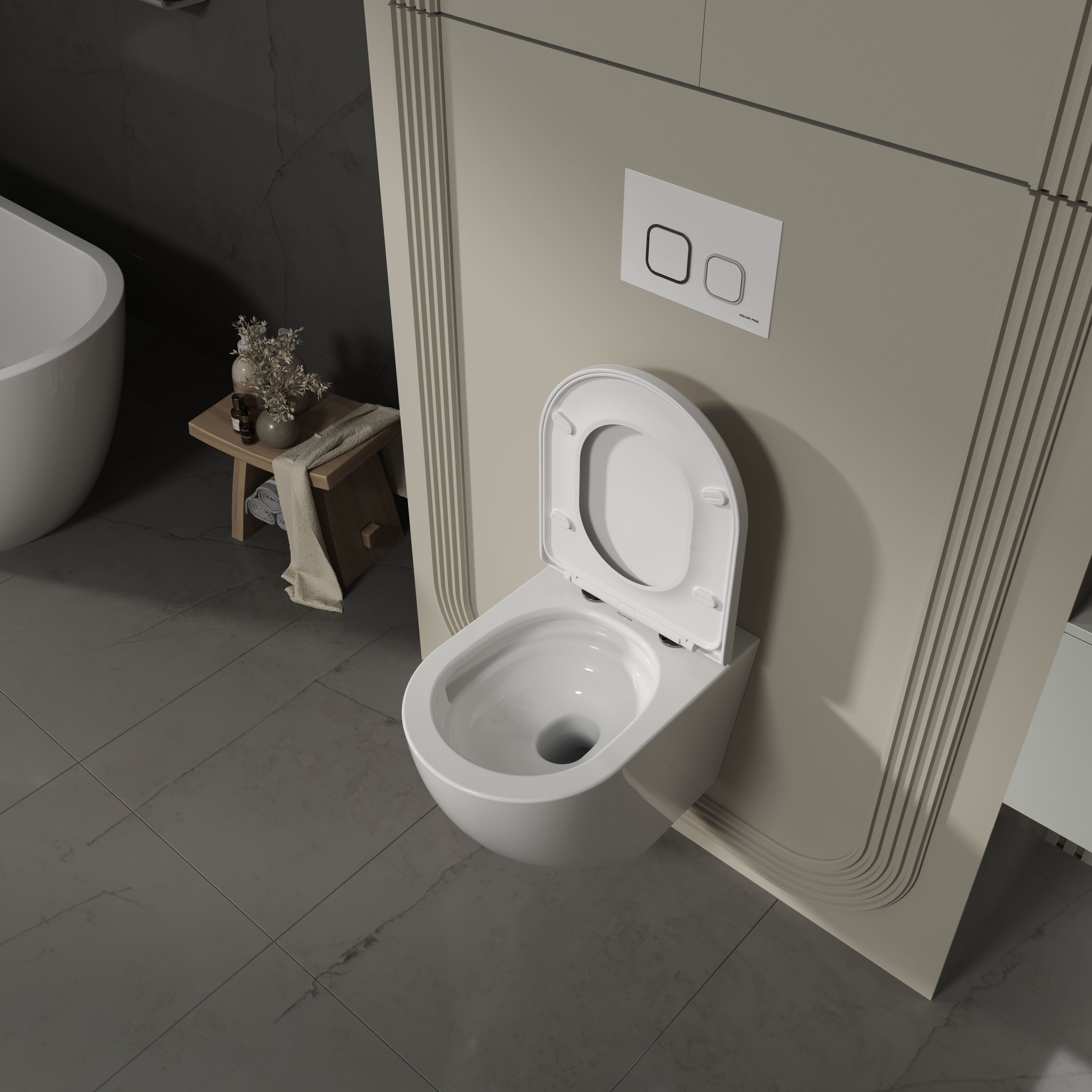 ROUND inodoro suspendido con asiento Soft-close Middle Thick (descarga Tornado 3.0)