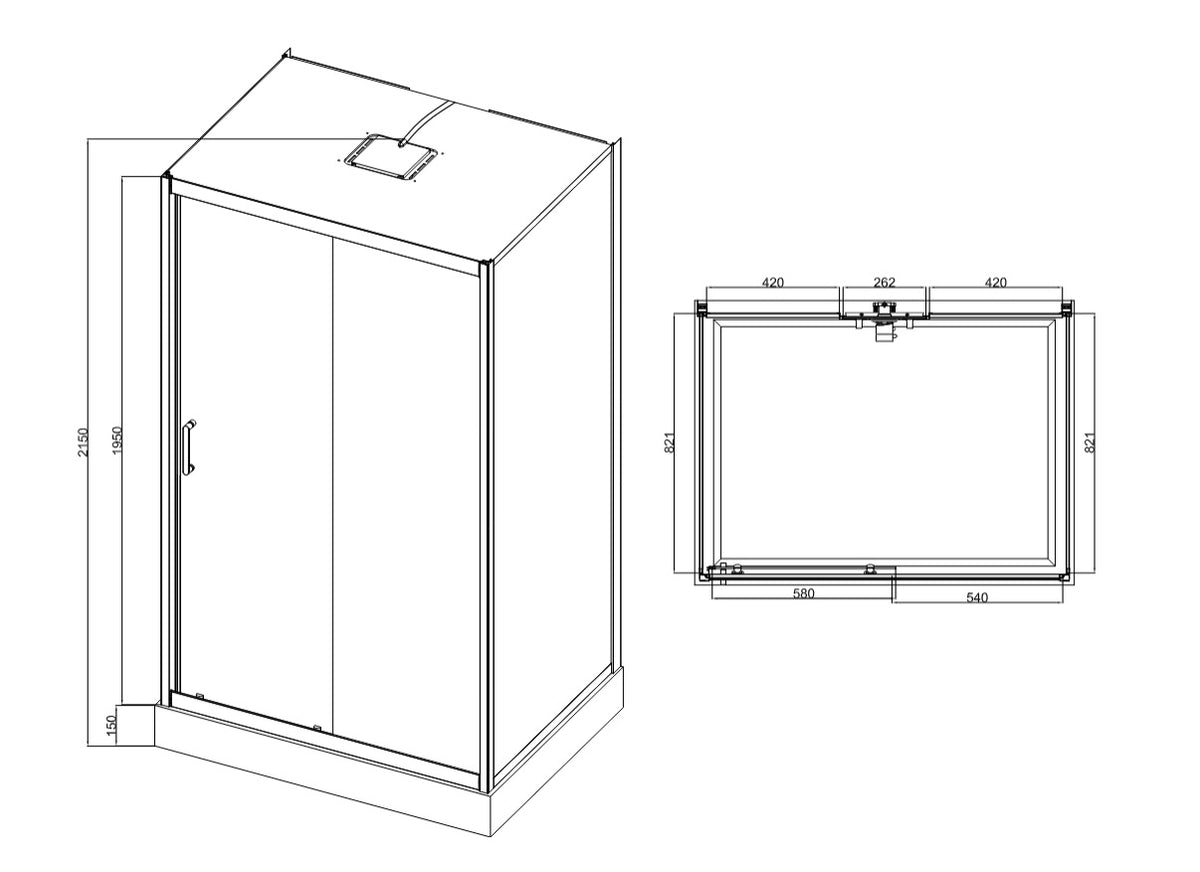 Duschkabine Optima, rechteckig, verschiebbar, 1200 x 900 x 2150 mm, mit Duschwanne und Duschpaneel, Chrom, Glas Clear