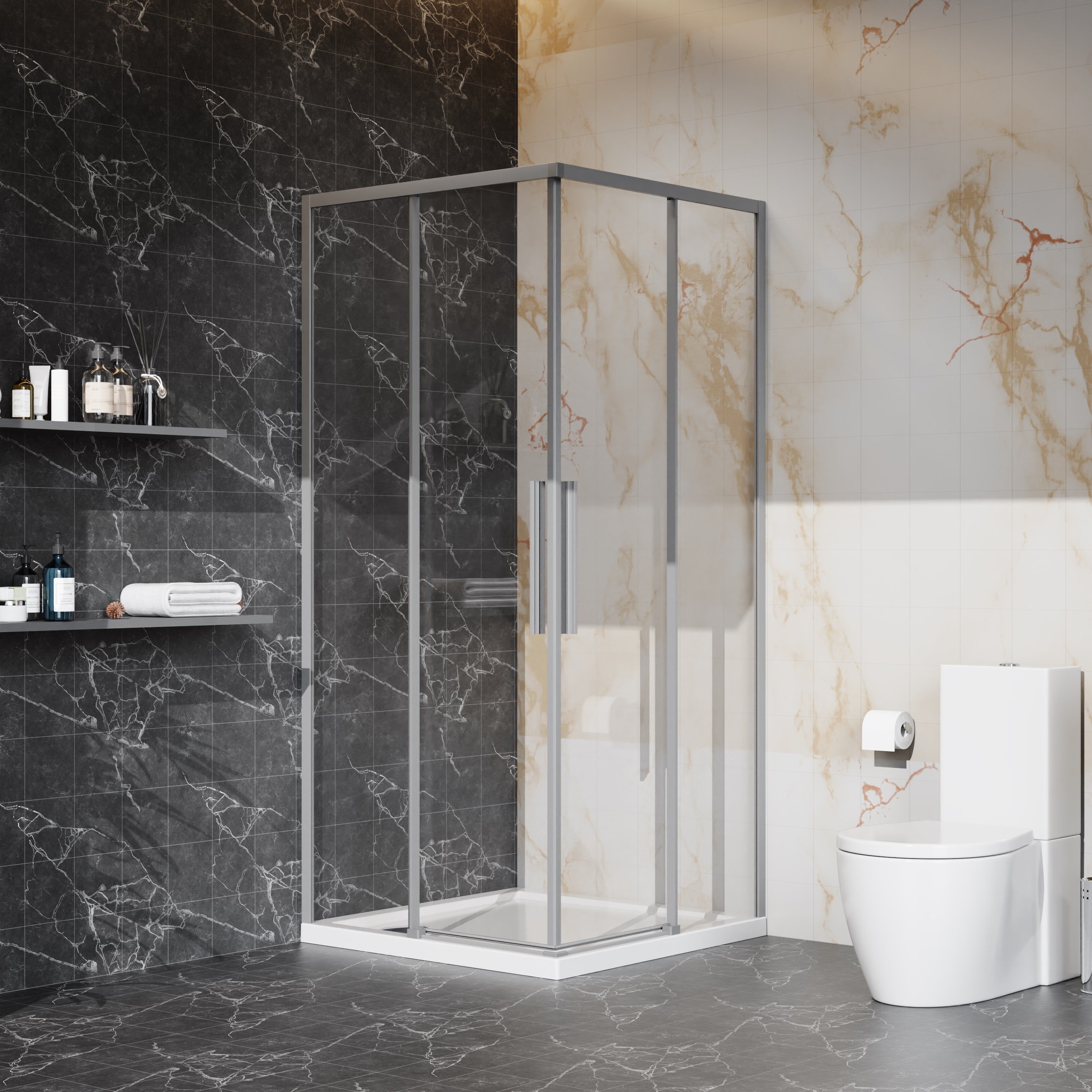 Душова кабіна розсувна, квадратна Proxima 900*900*1950мм, gun metal, cкло 6мм, clear