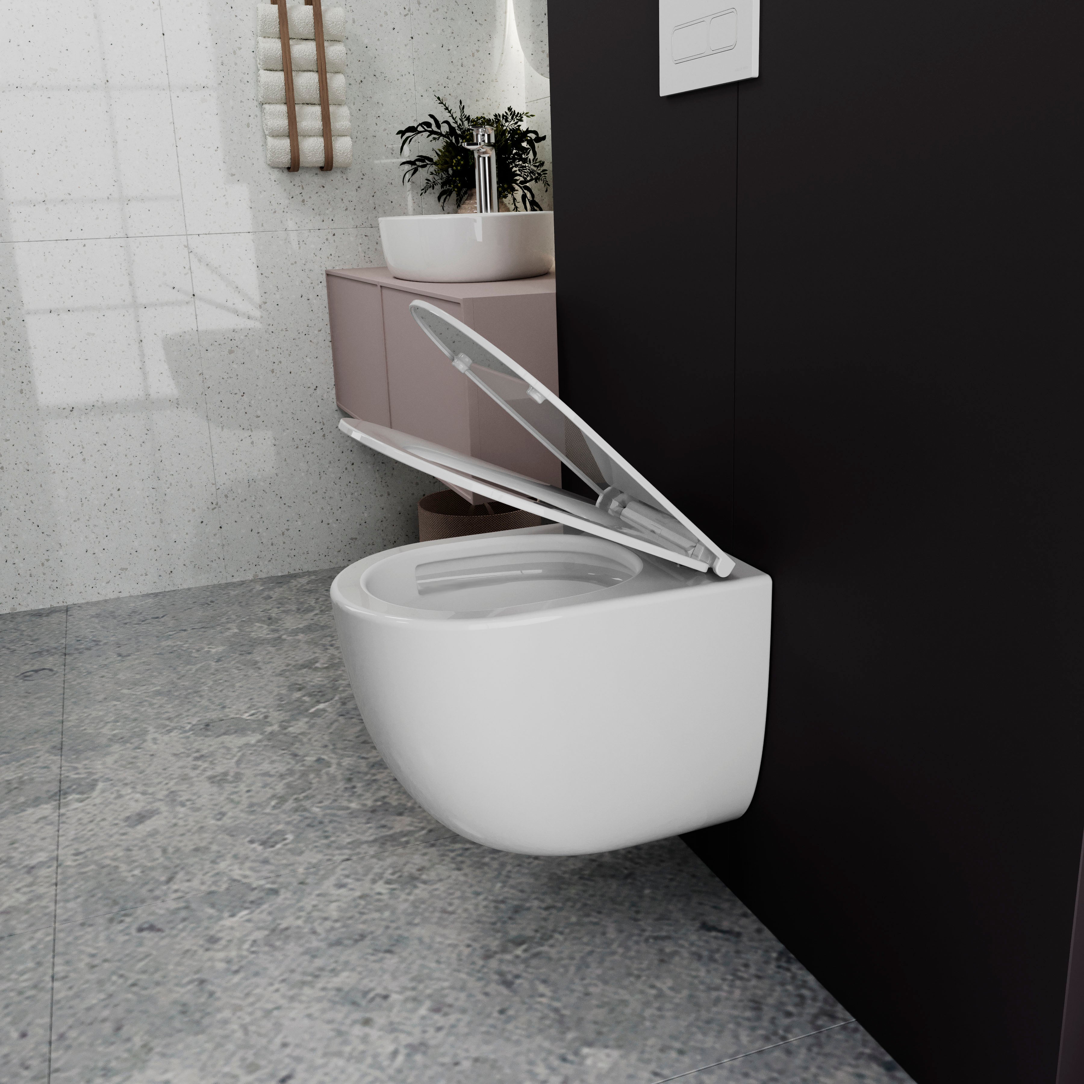 Závěsná toaleta ROUND PRO s tlumeným sklápěním sedátka (splachování Tornado 3.0)