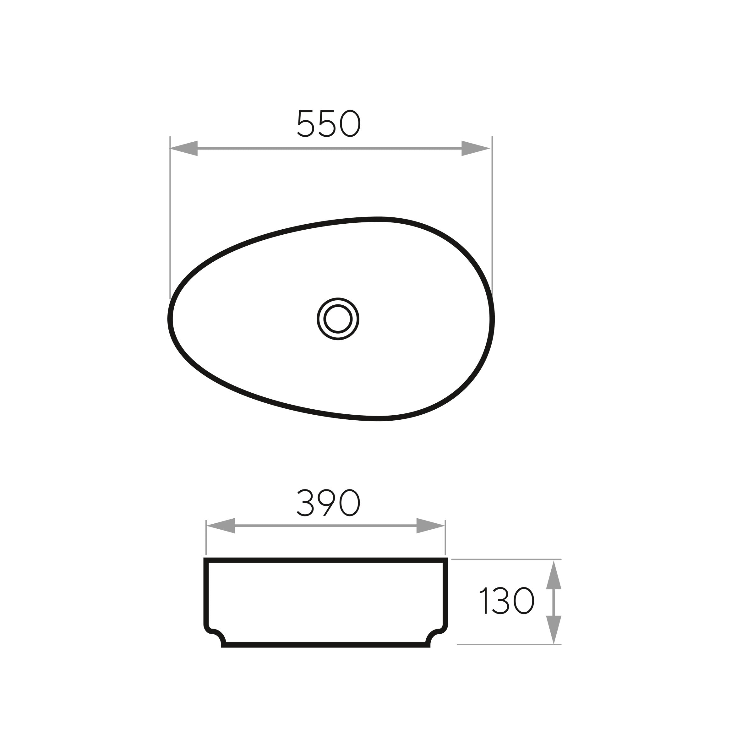 Umyvadlo PURE na desku 550x390x130 mm