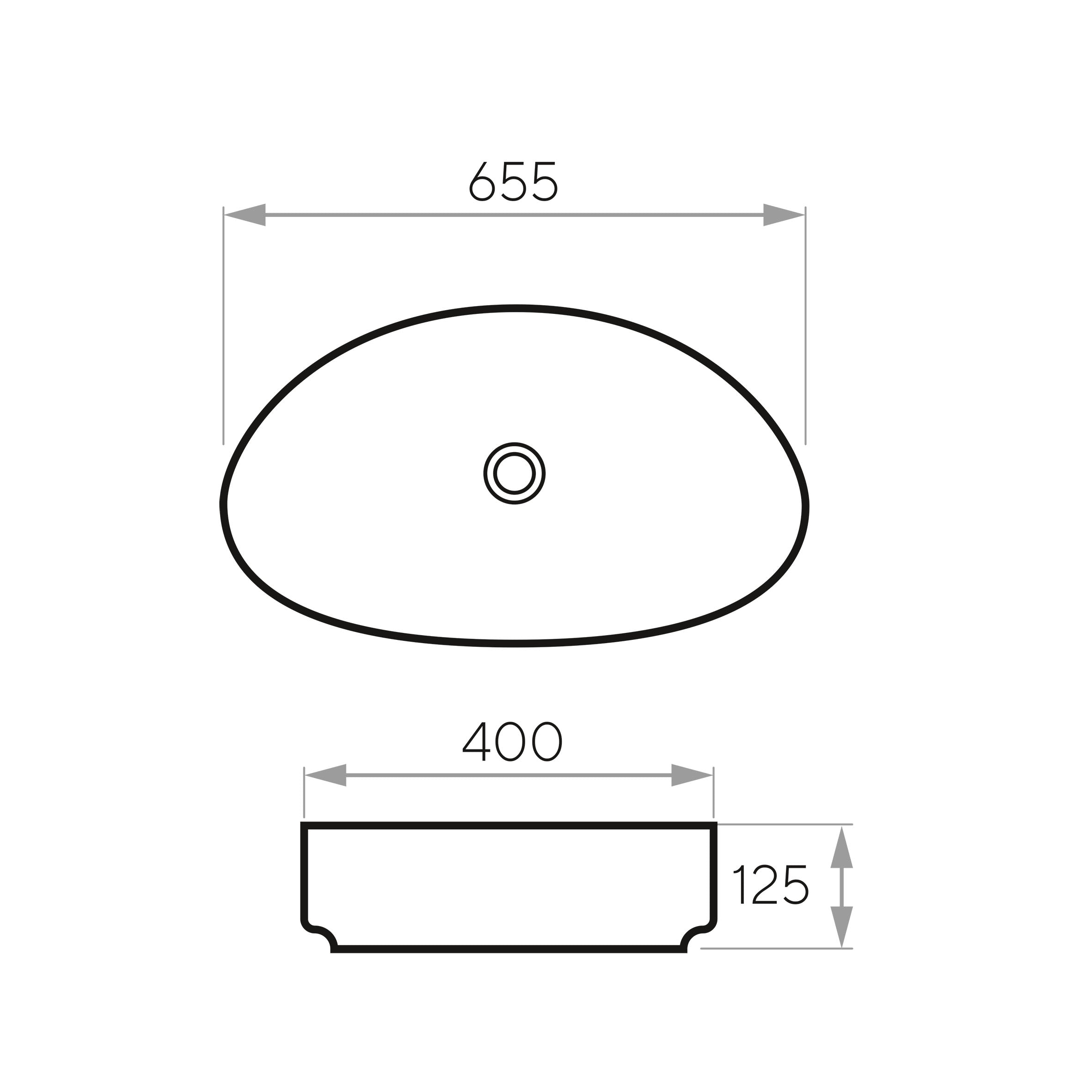 Umyvadlo PURE na desku 655x400x125 mm
