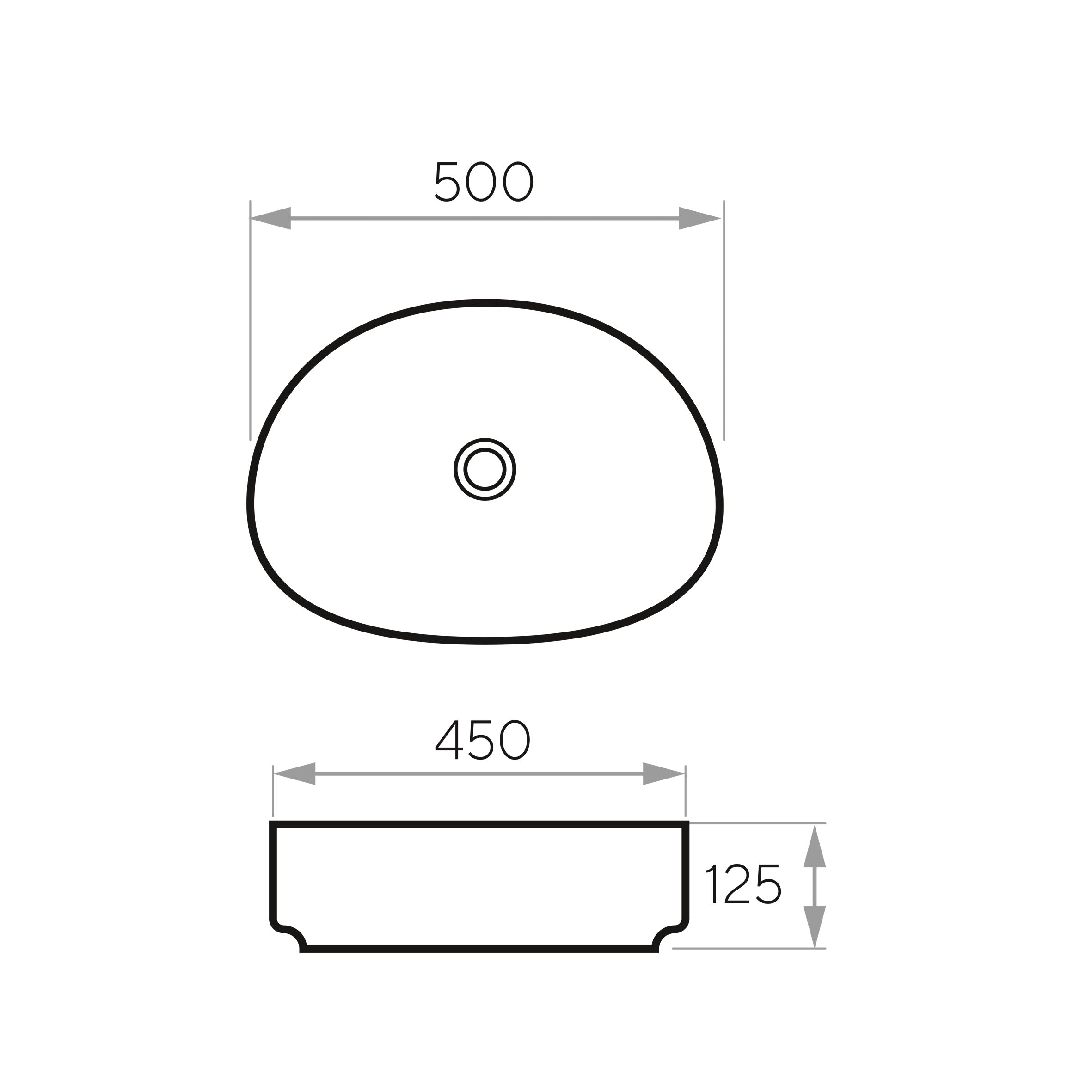 Umyvadlo PURE na desku 500x450x125 mm