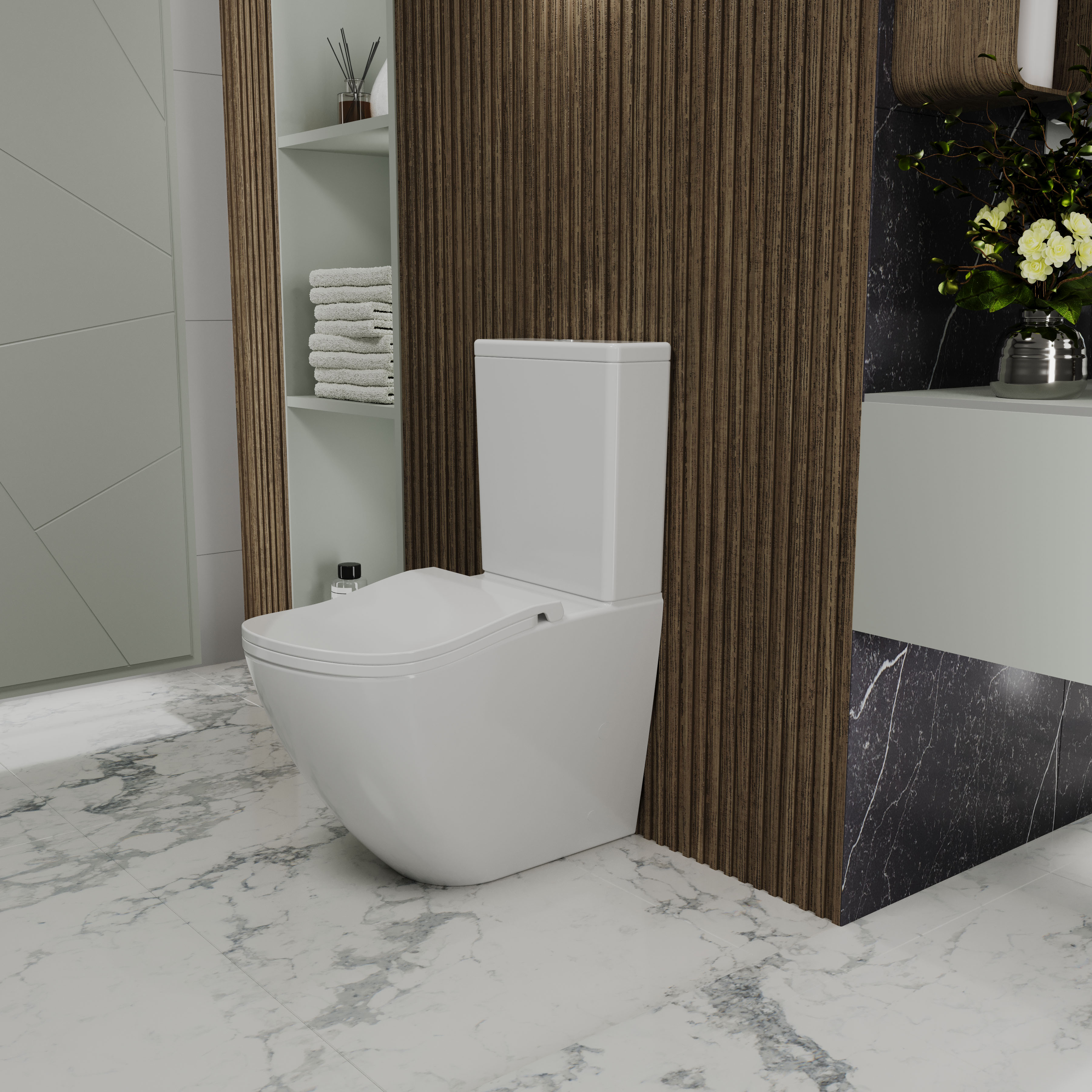 Sada ROUND COMFORT: stojící toaleta s tlumeným sklápěním sedátka + nádržka (splachování Tornado 3.0)