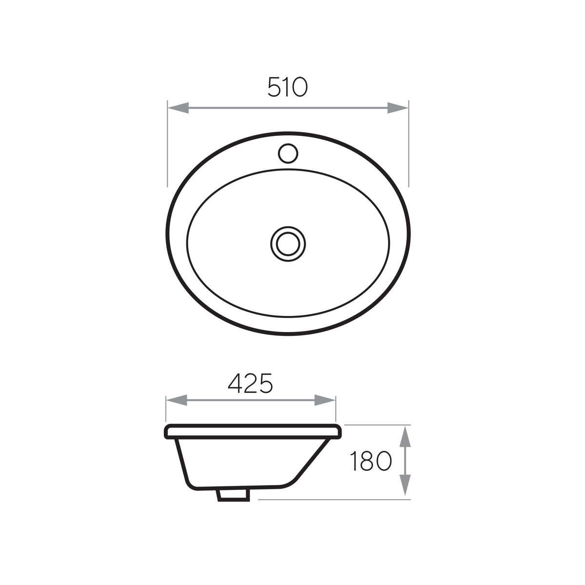 ROUND Waschbecken zum Einbau in die Arbeitsplatte 510 x 425 x 180 mm