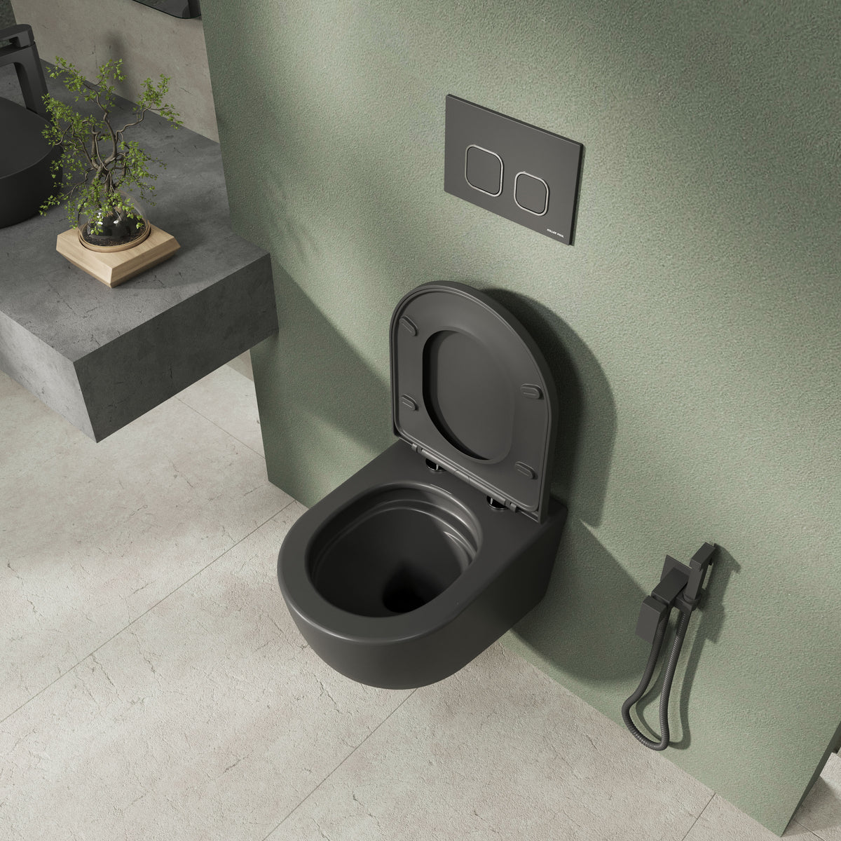 TWIN PRO inodoro suspendido con asiento Soft-close Middle Thick (descarga Tornado), negro mate